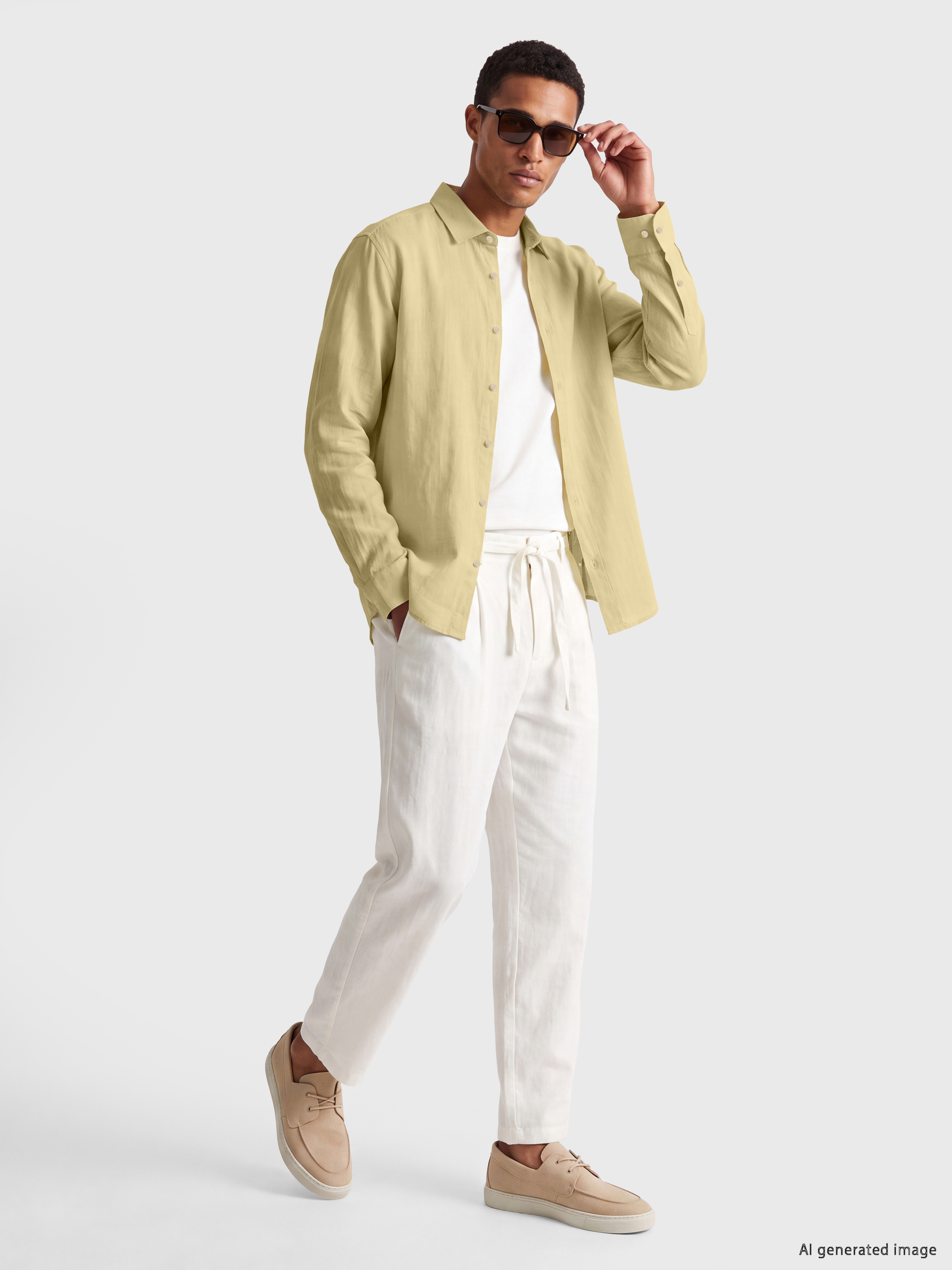 LCW Vision Regular Fit Keten Görünümlü Erkek Gömlek görsel 2