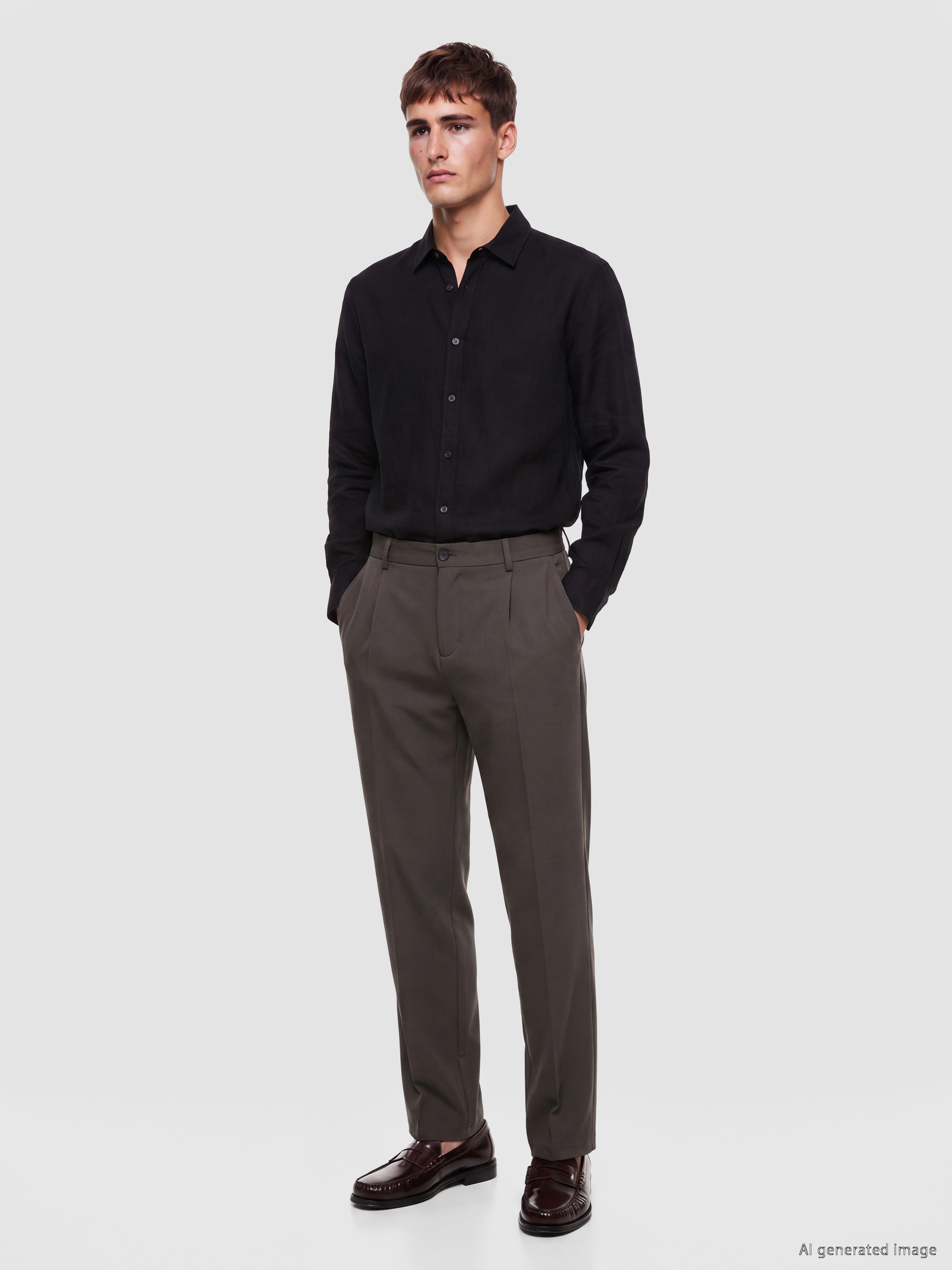 LCW Vision Regular Fit Keten Görünümlü Erkek Gömlek görsel 2