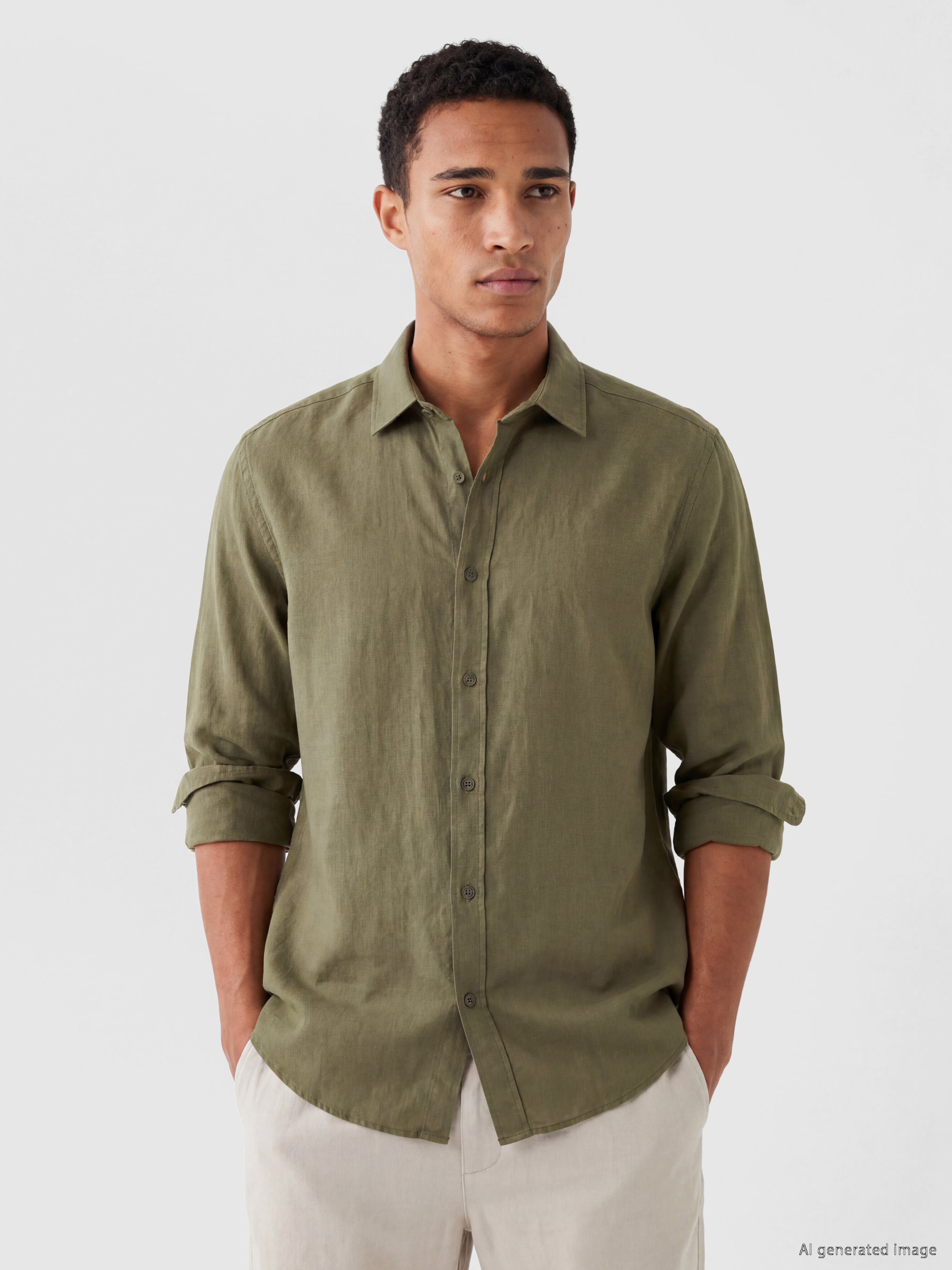 LCW Vision Regular Fit Keten Görünümlü Erkek Gömlek