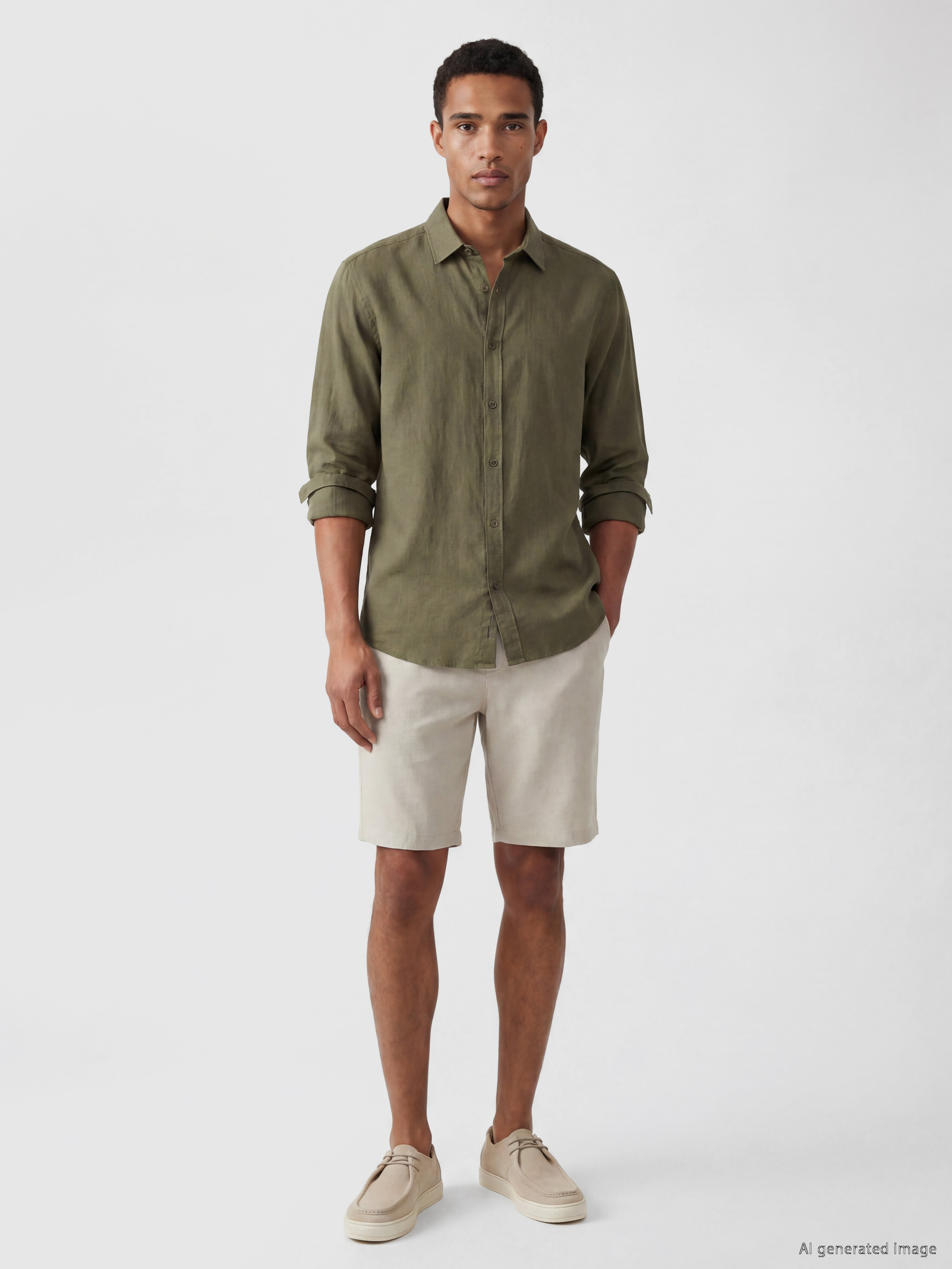 LCW Vision Regular Fit Keten Görünümlü Erkek Gömlek görsel 2