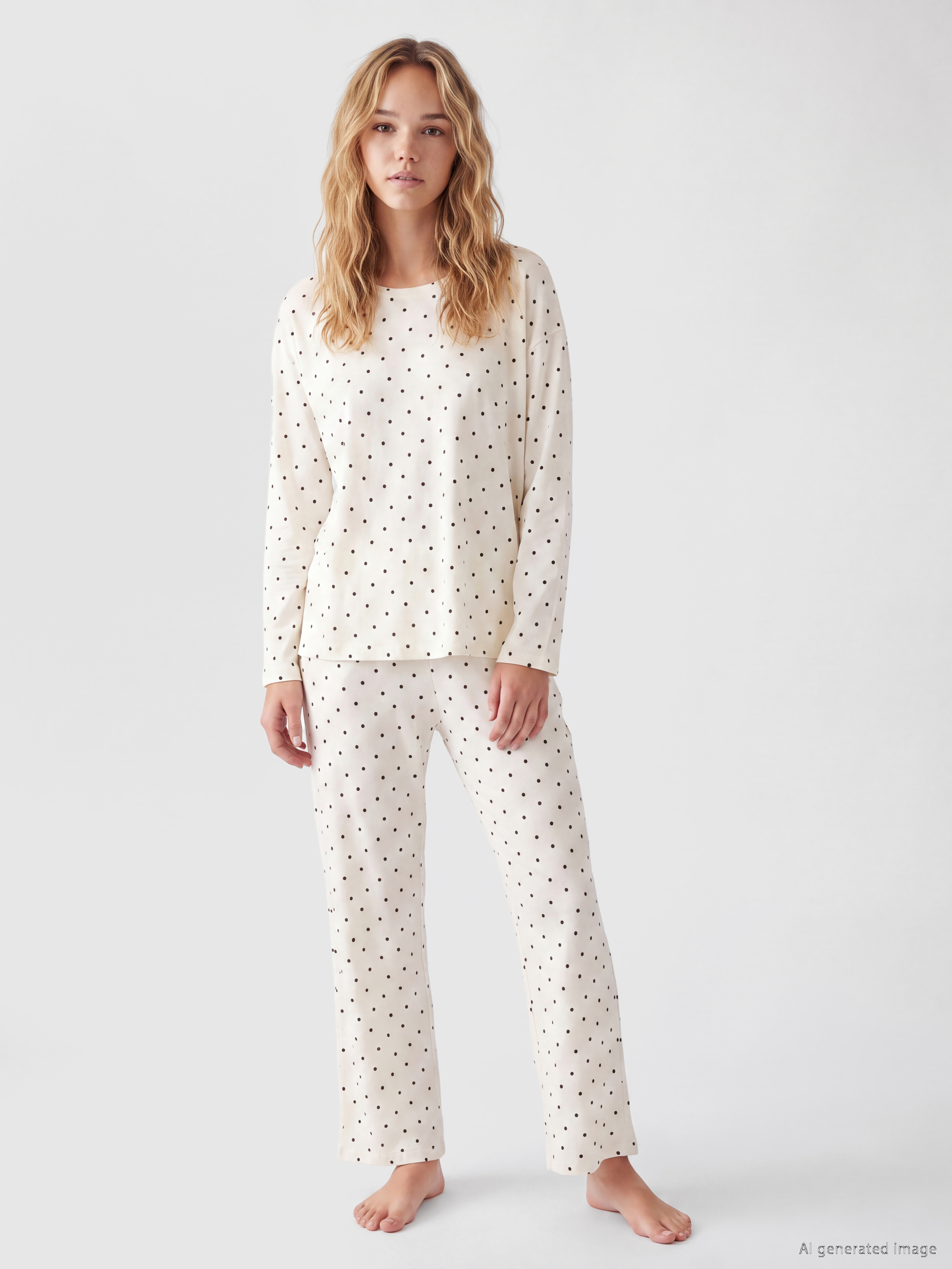 LCW DREAM Bisiklet Yaka Puantiyeli Kadın Pijama Takımı görsel 2