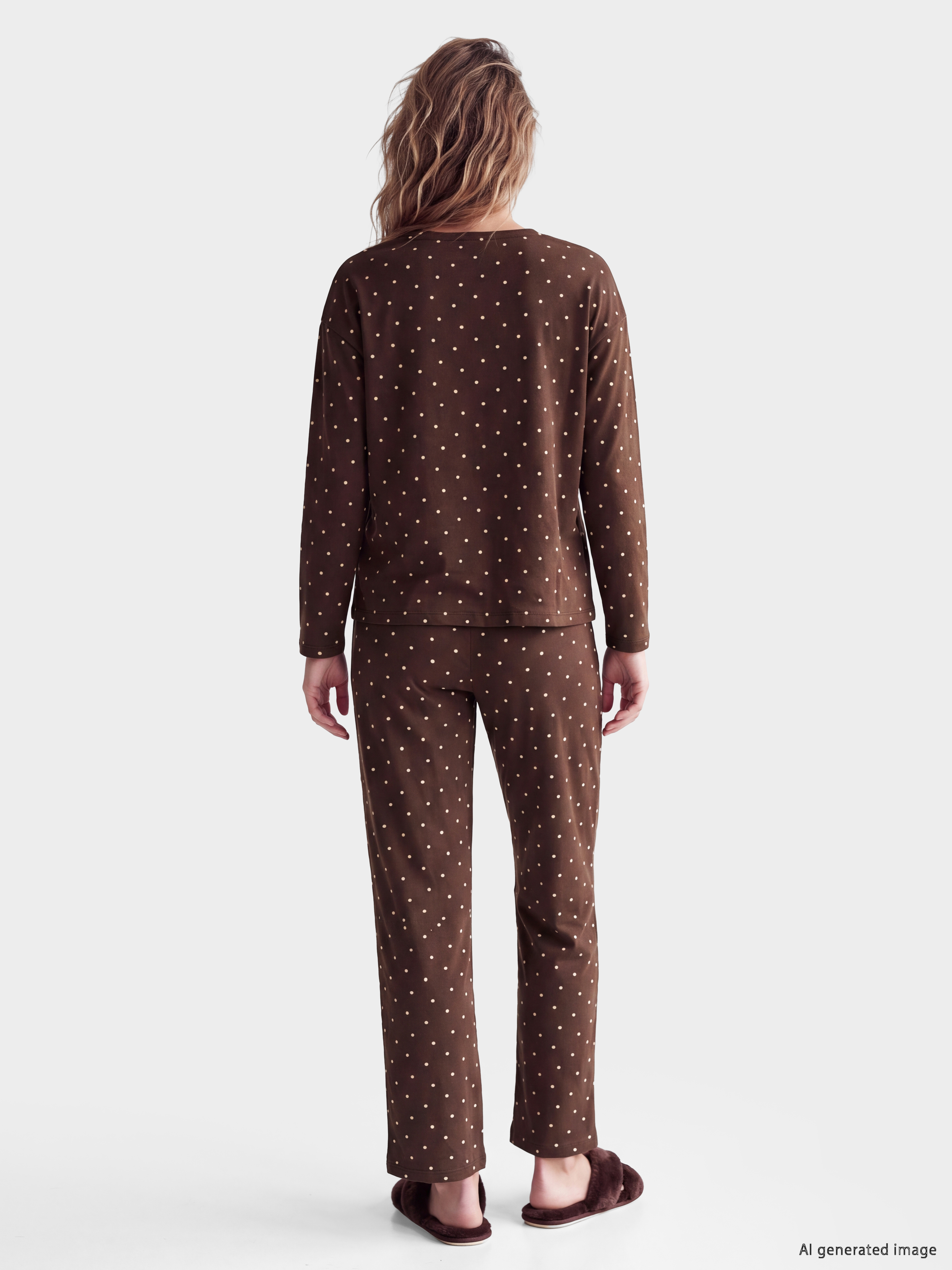 LCW DREAM Bisiklet Yaka Puantiyeli Kadın Pijama Takımı görsel 5