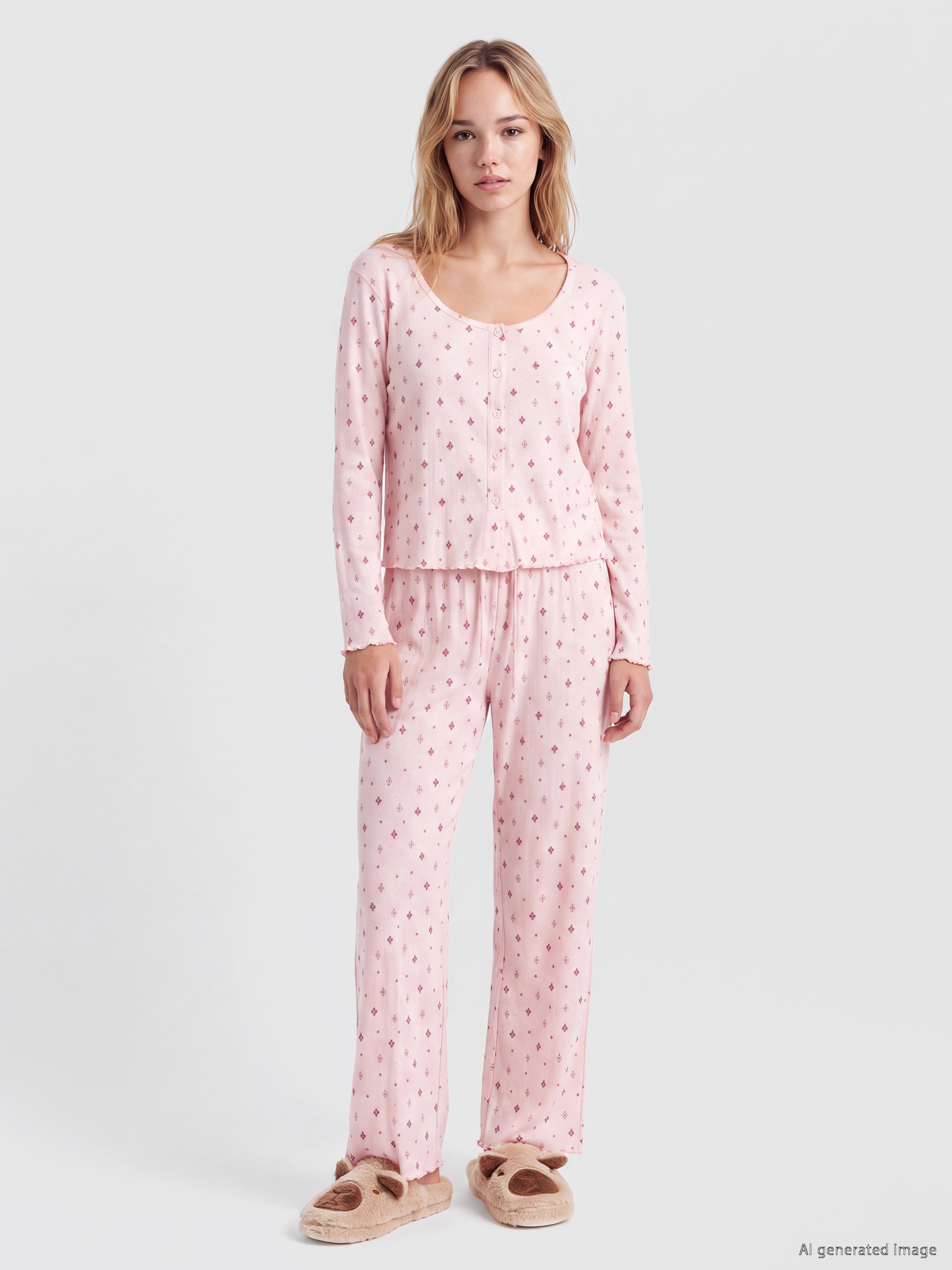 LCW DREAM U Yaka Desenli Kadın Pijama Takım