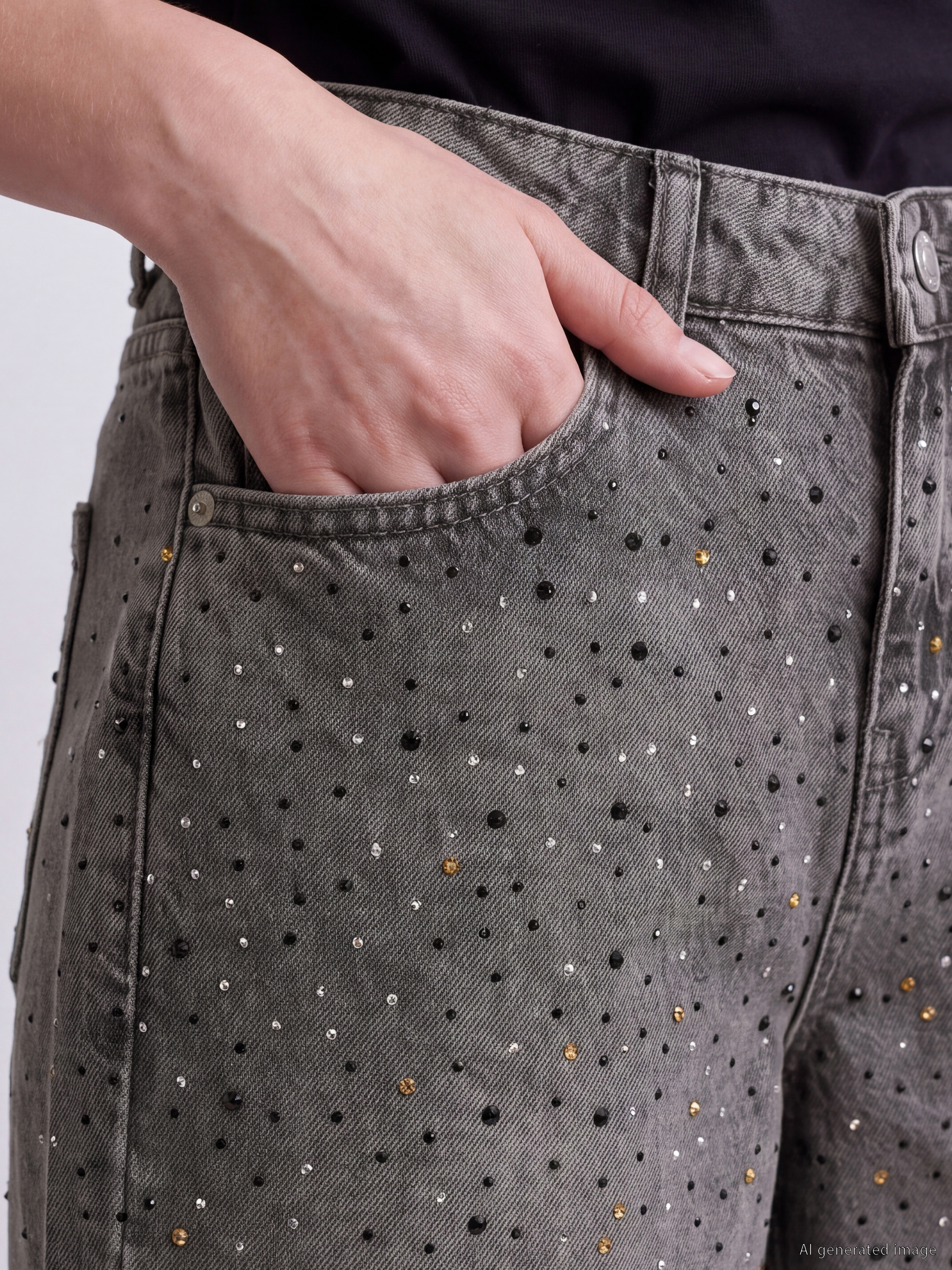 LCW Jeans Straight Fit Taşlı Kadın Jean Pantolon görsel 3