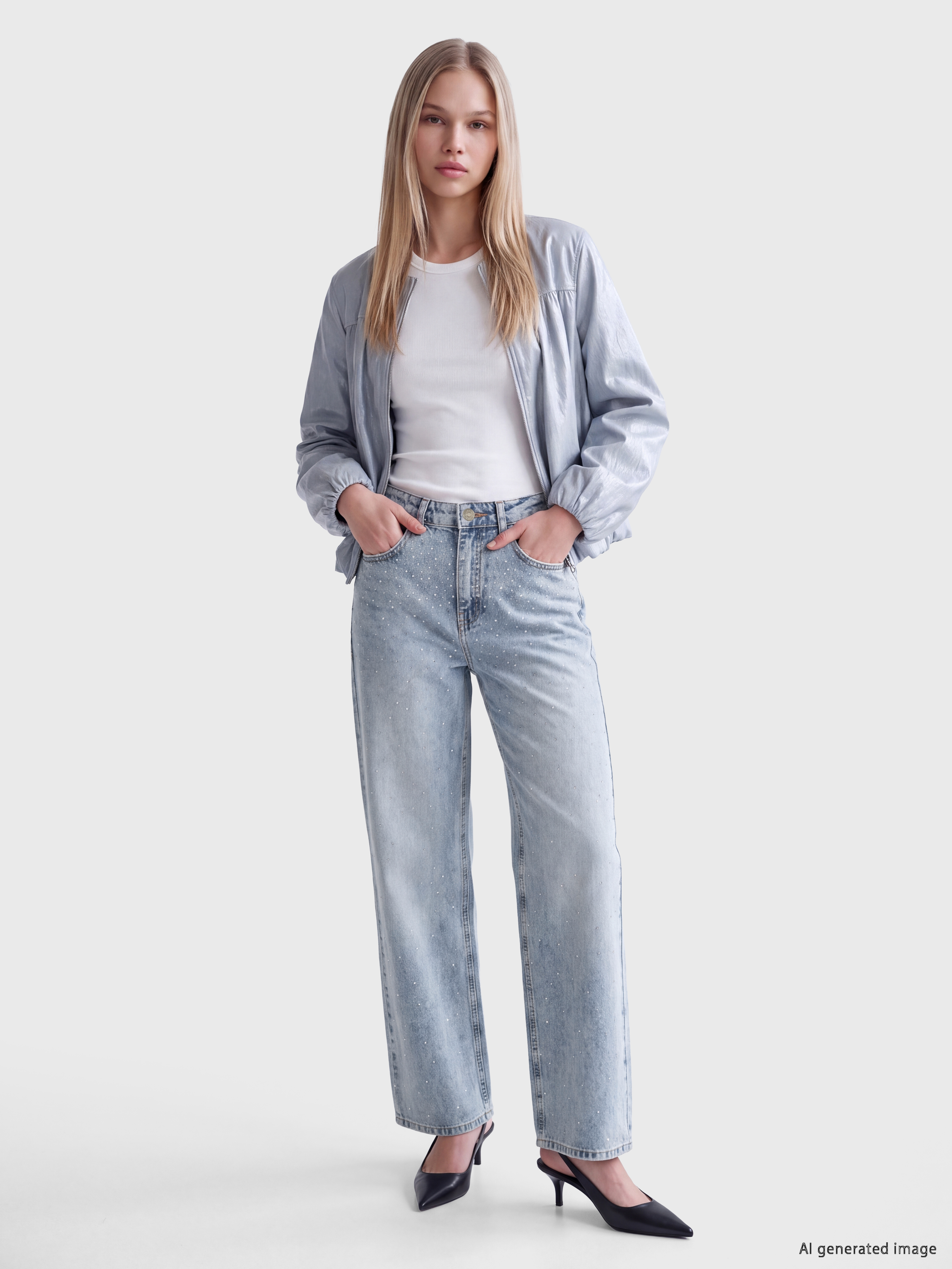 LCW Jeans Wideleg Taşlı Kadın Jean Pantolon