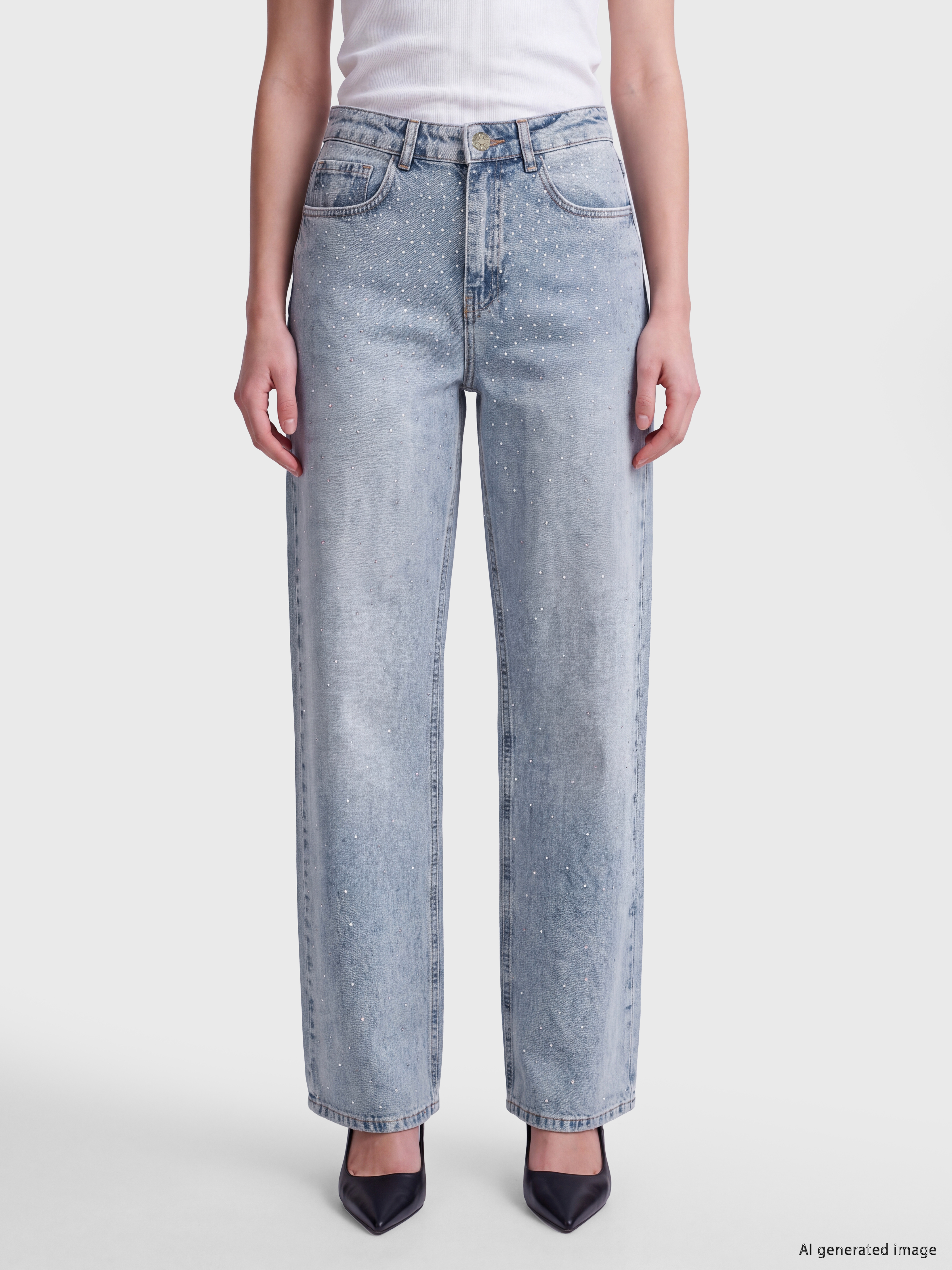 LCW Jeans Wideleg Taşlı Kadın Jean Pantolon görsel 2