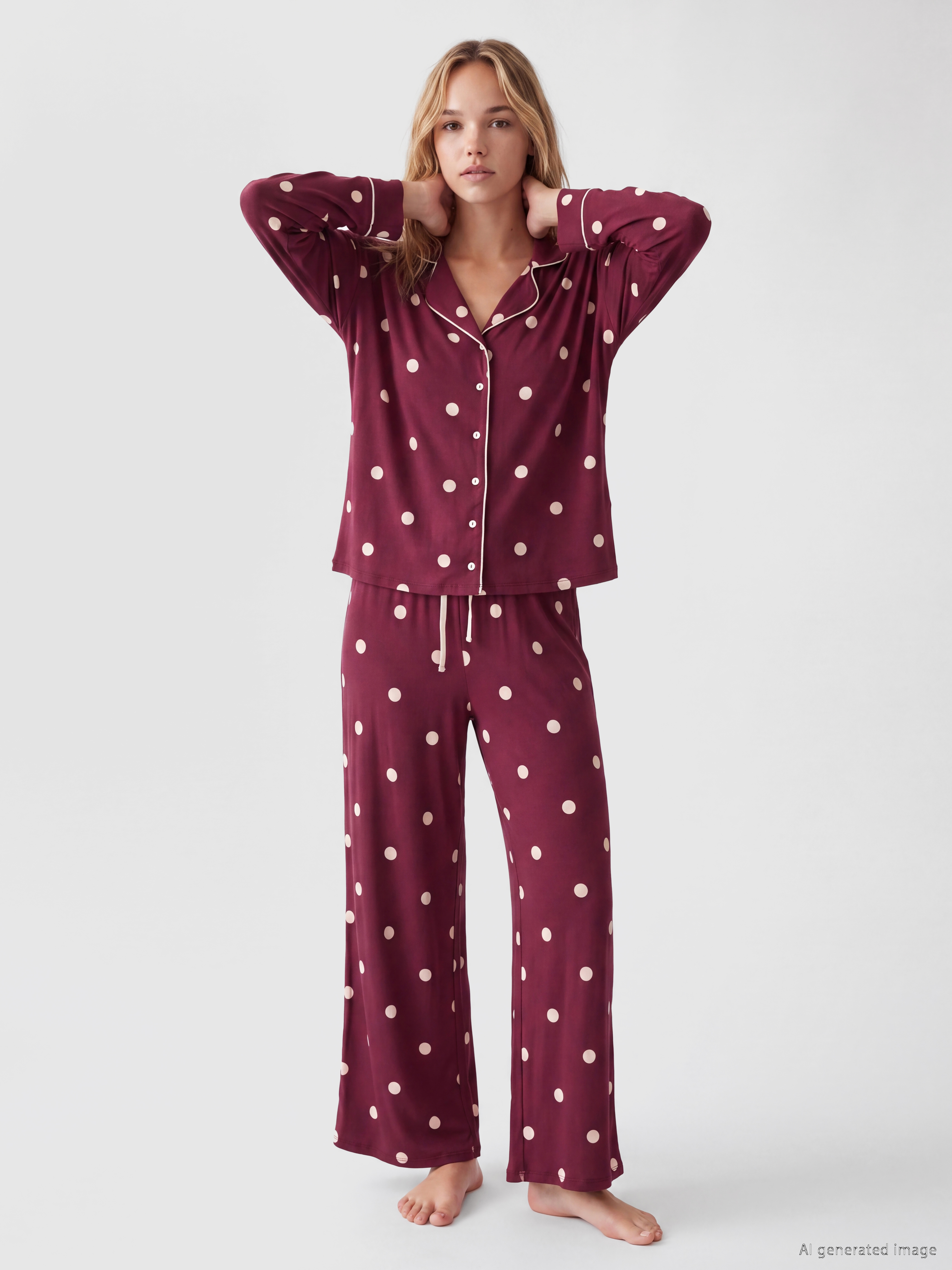 LCW DREAM Gömlek Yaka Puantiyeli Kadın Pijama Takım görsel 3