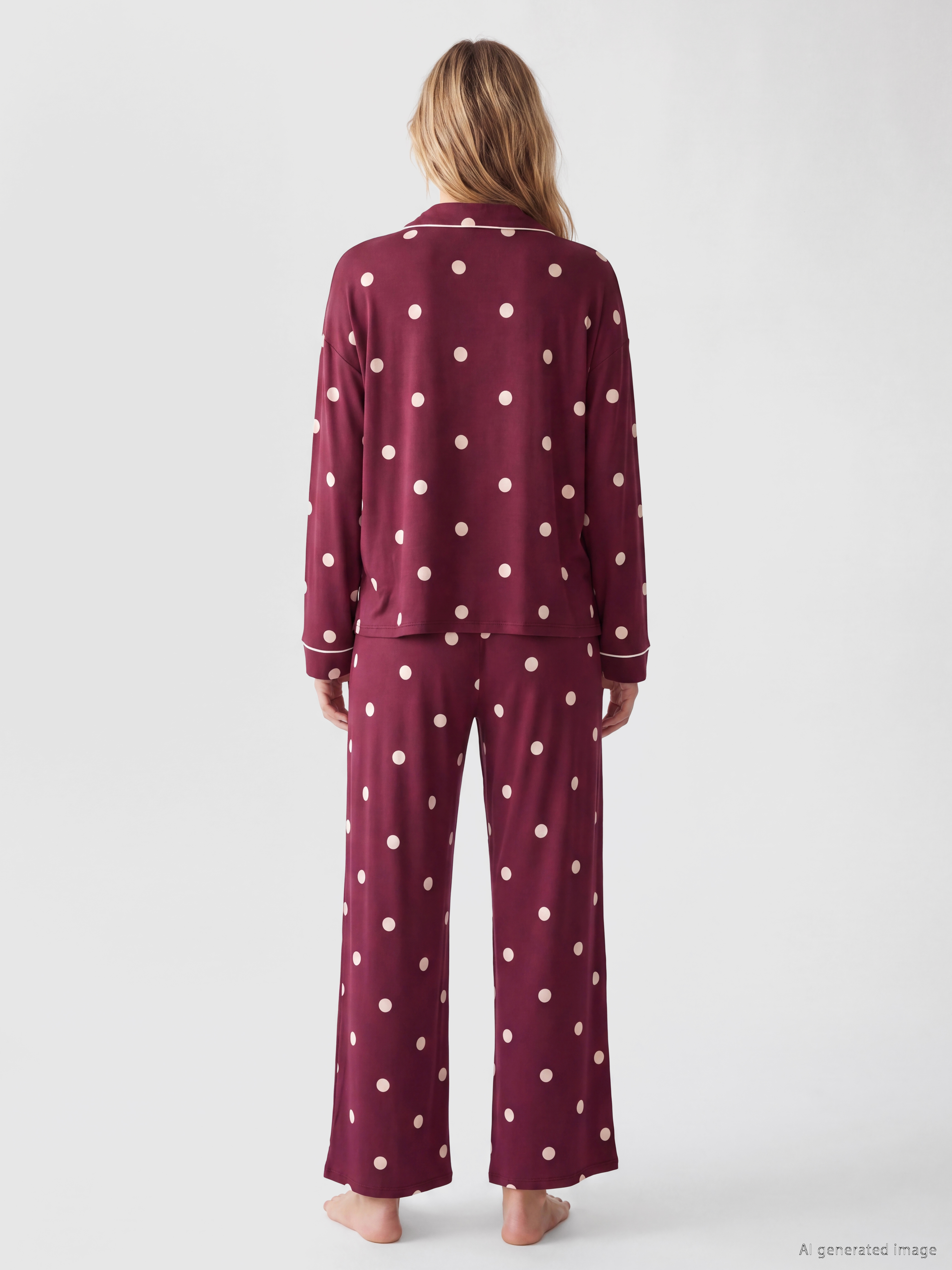 LCW DREAM Gömlek Yaka Puantiyeli Kadın Pijama Takım görsel 5