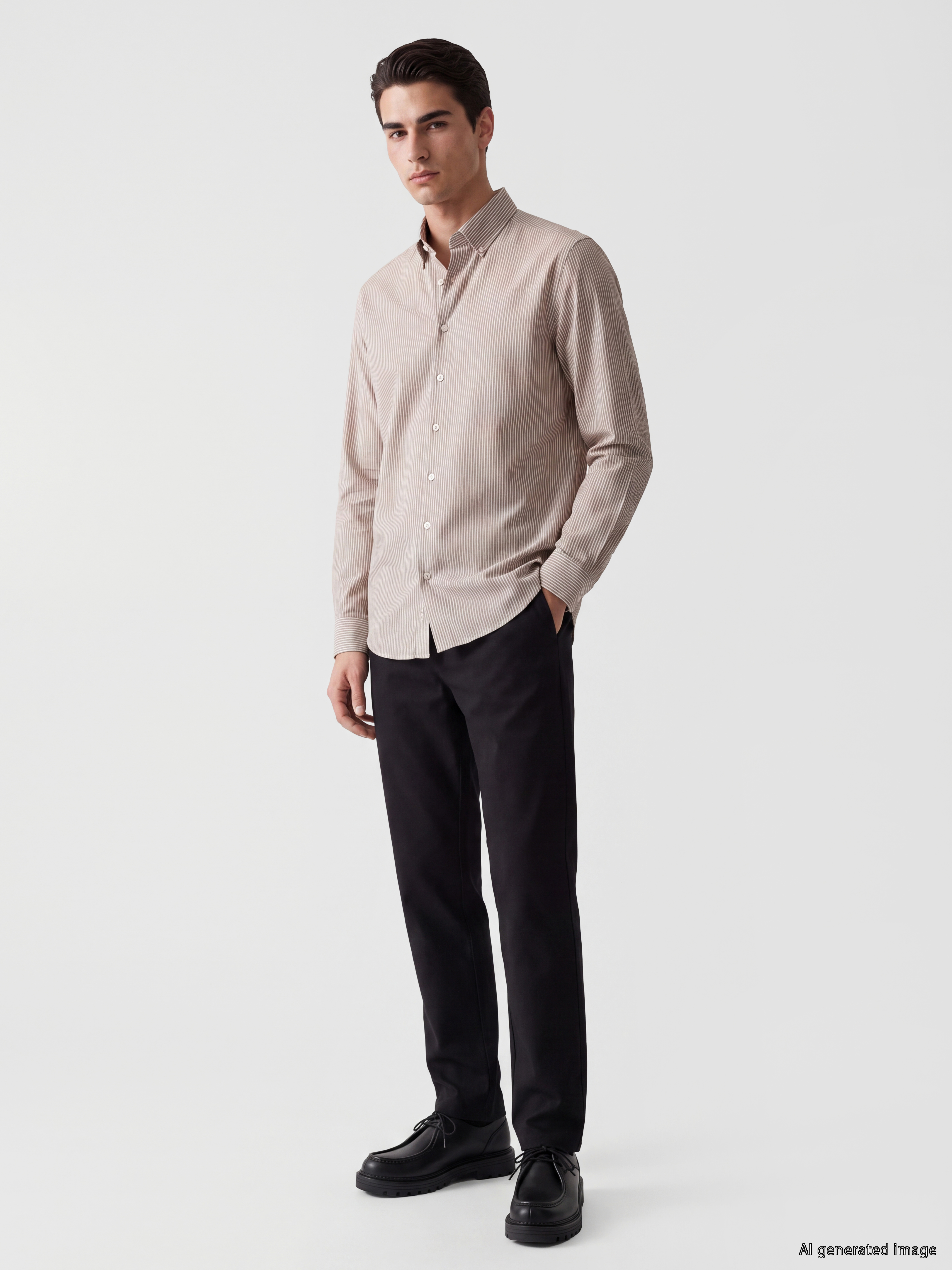 LCW BUSINESS Slim Fit Çizgili Armürlü Erkek Gömlek görsel 2