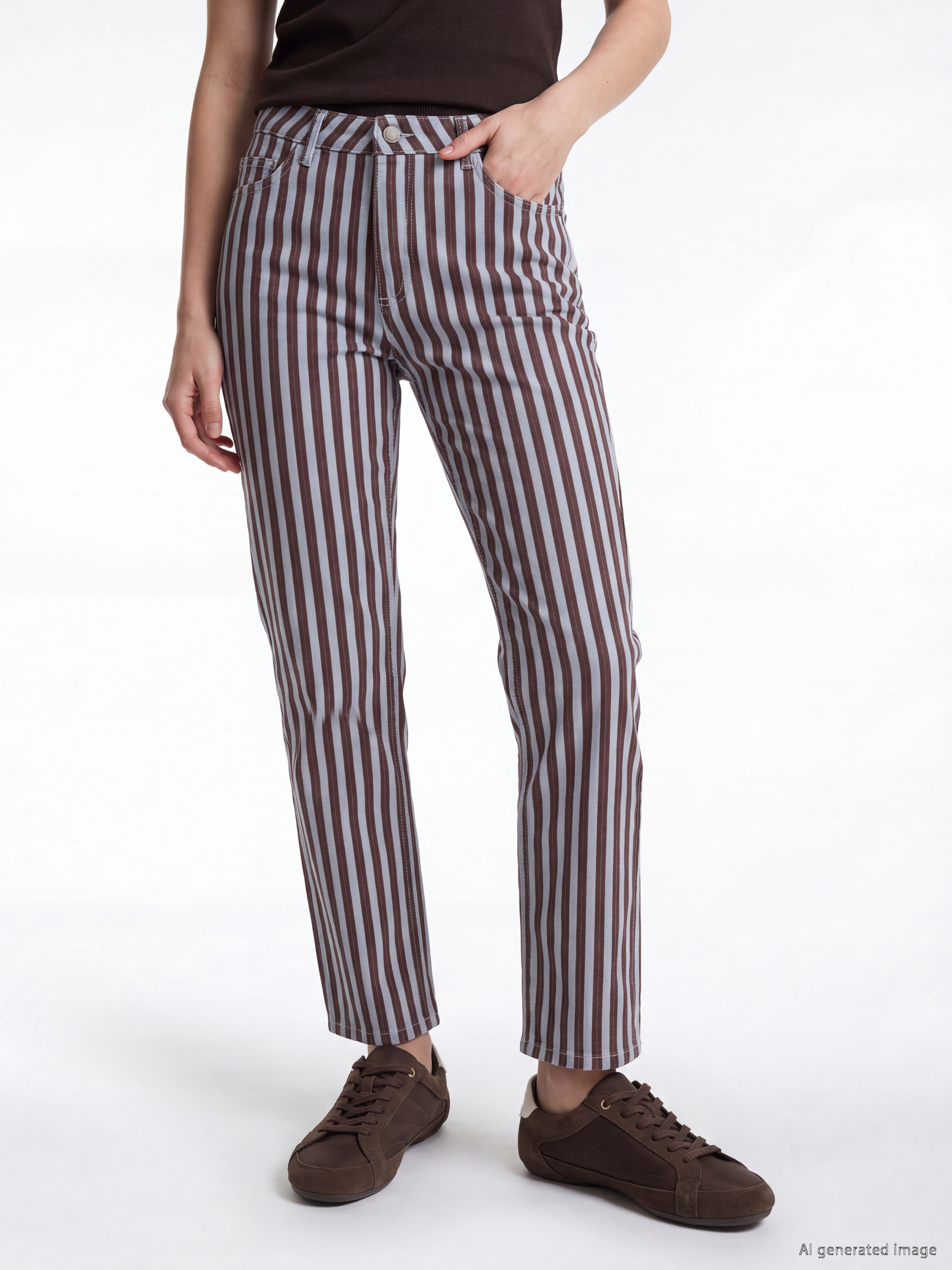 LCW Jeans Çizgili Crop Flare Kadın Jean Pantolon görsel 2