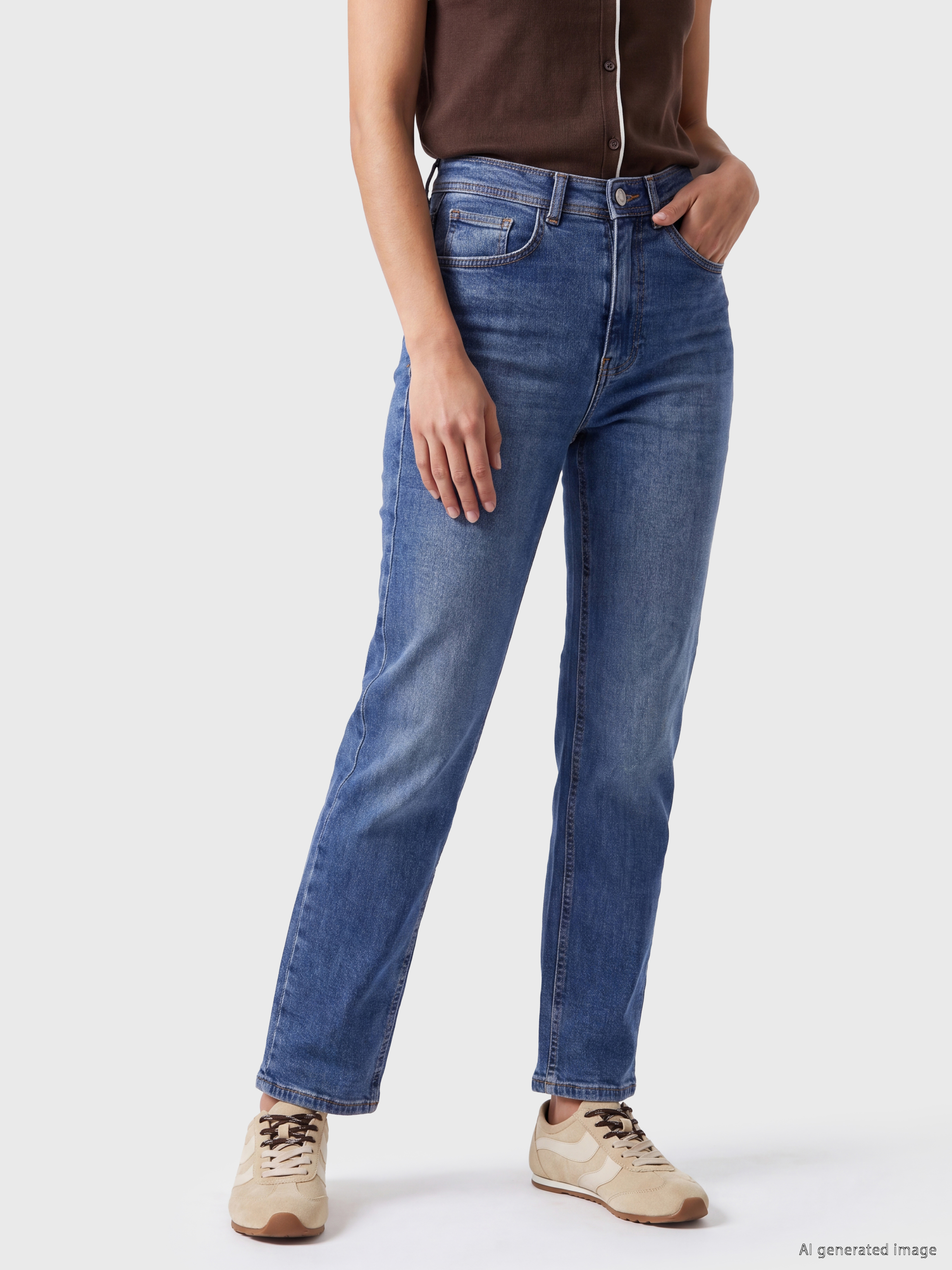 LCW Jeans Yüksek Bel Straight Fit Kadın Jean Pantolon görsel 2