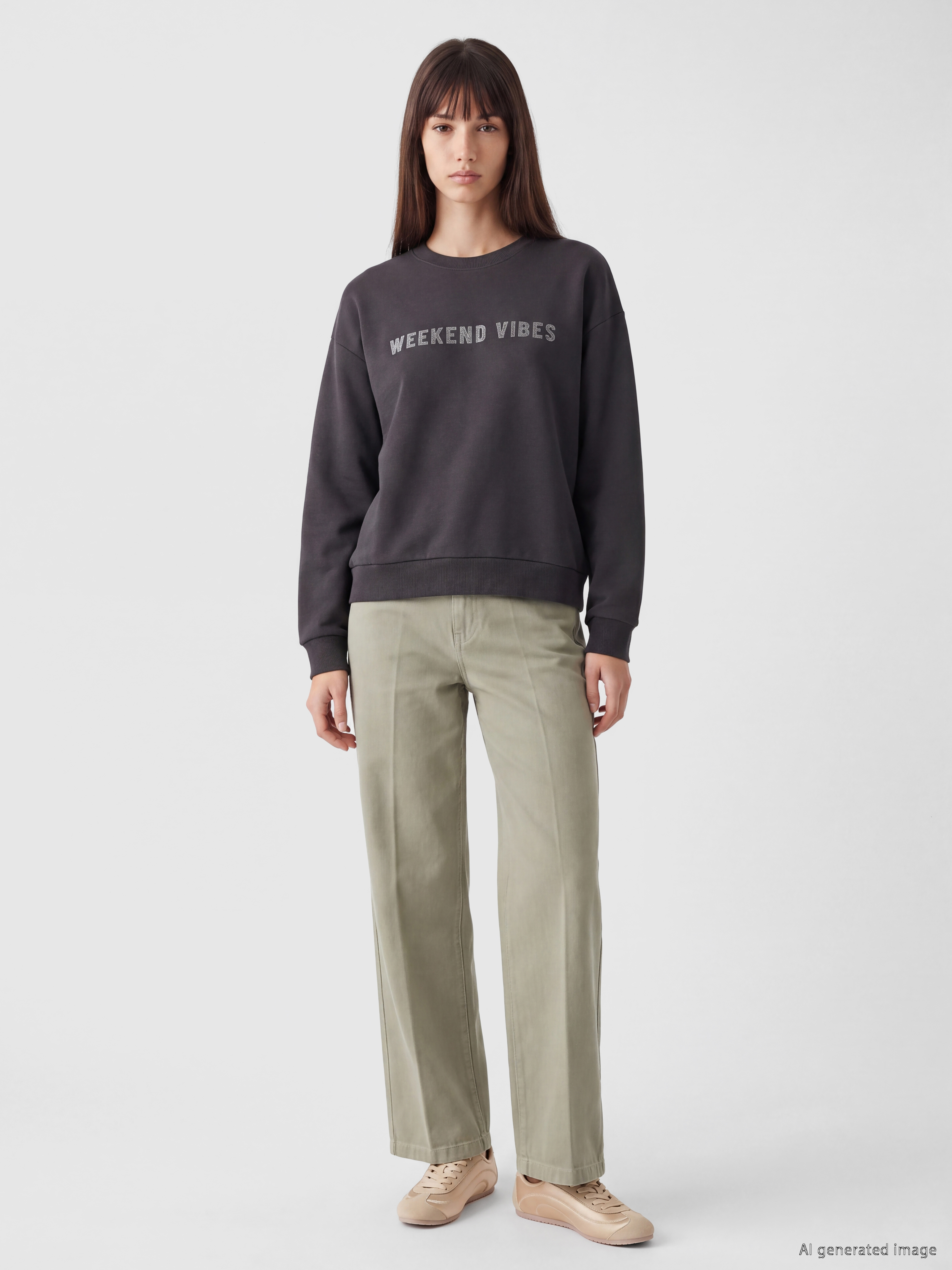 XSIDE Bisiklet Yaka Oversize Kadın Sweatshirt görsel 2