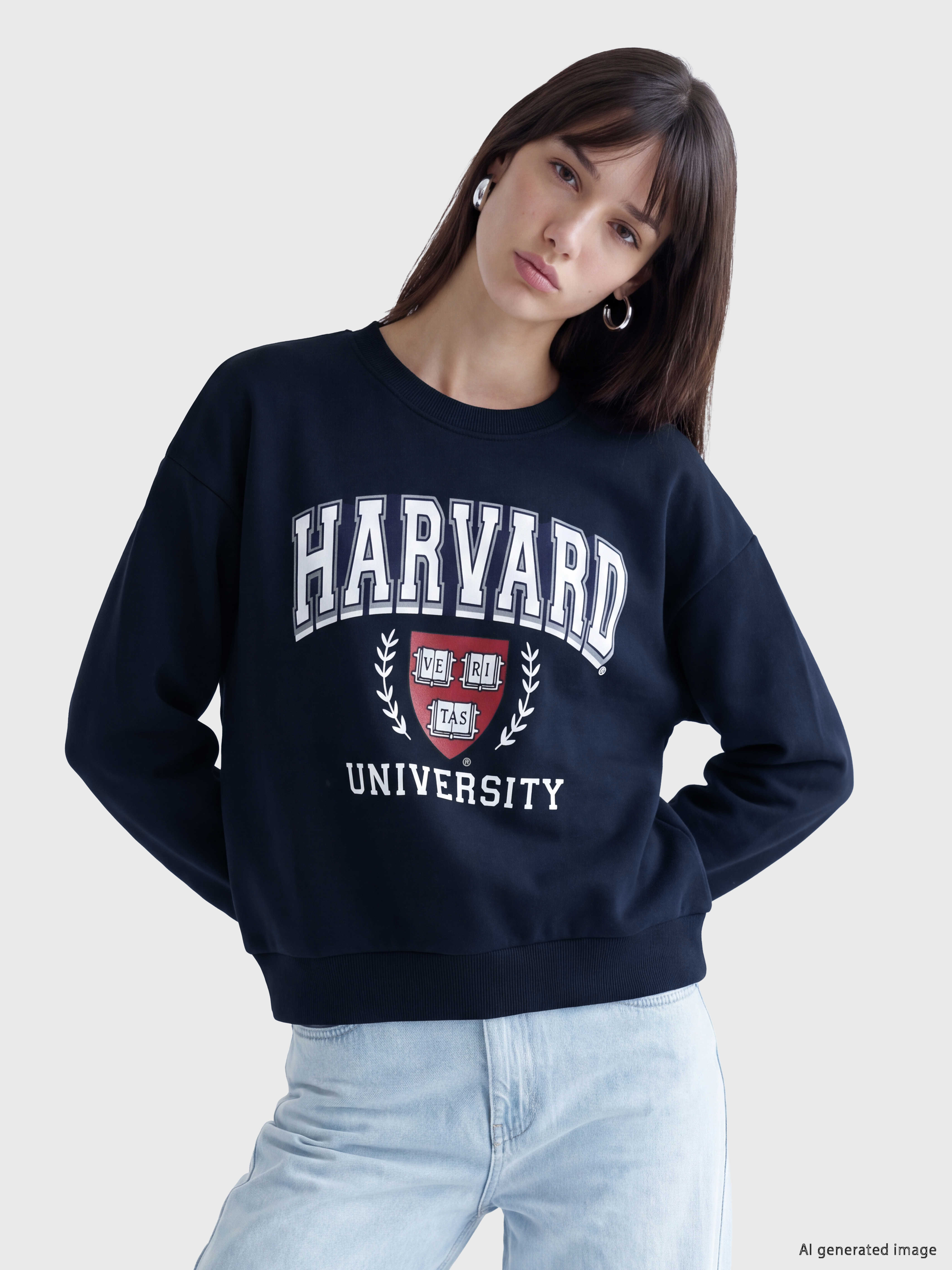 XSIDE Baskılı Oversize Kadın Kalın Sweatshirt görsel 2