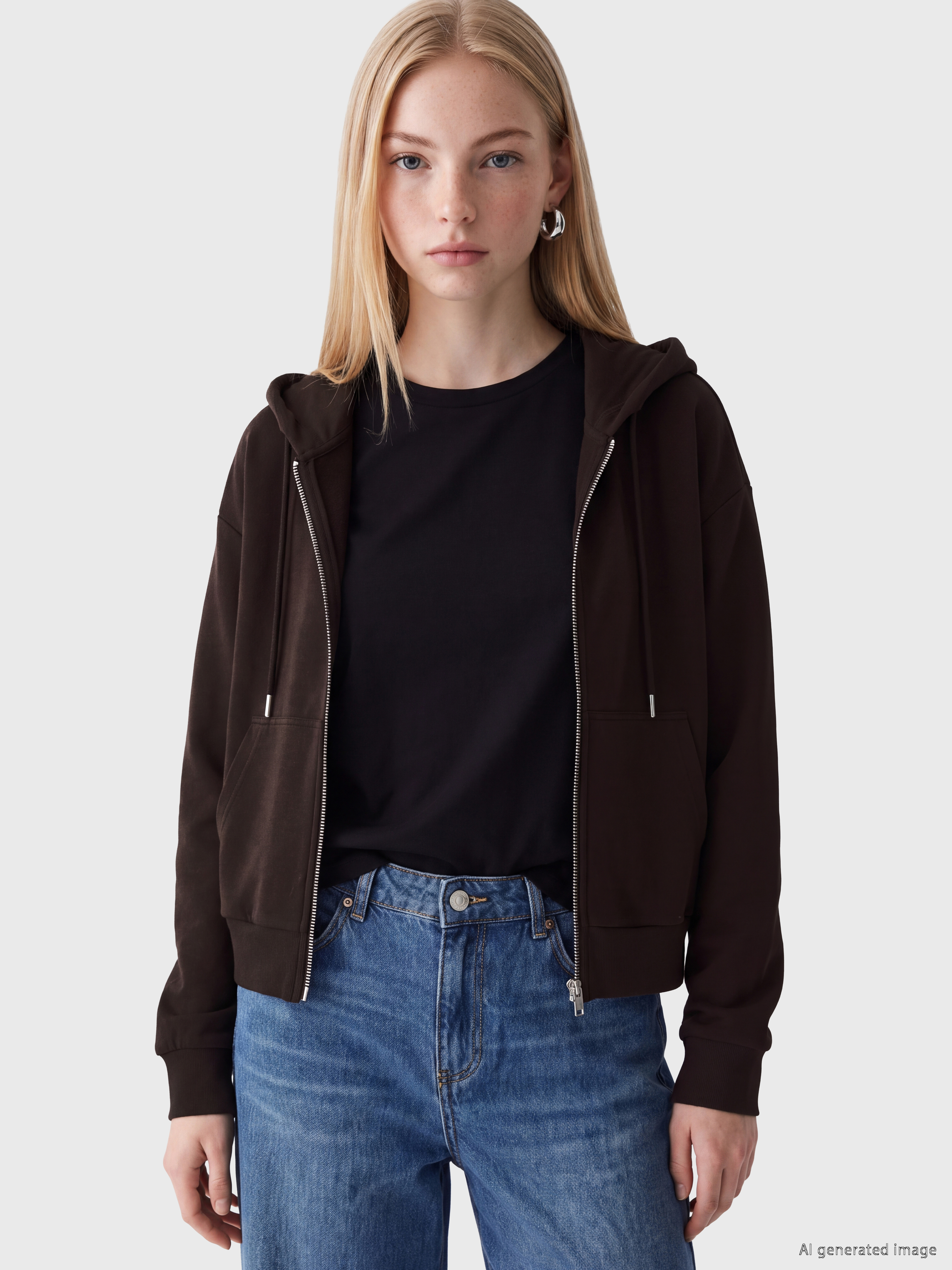 XSIDE Kapüşonlu Soft Touch Kadın Fermuarlı Sweatshirt görsel 2