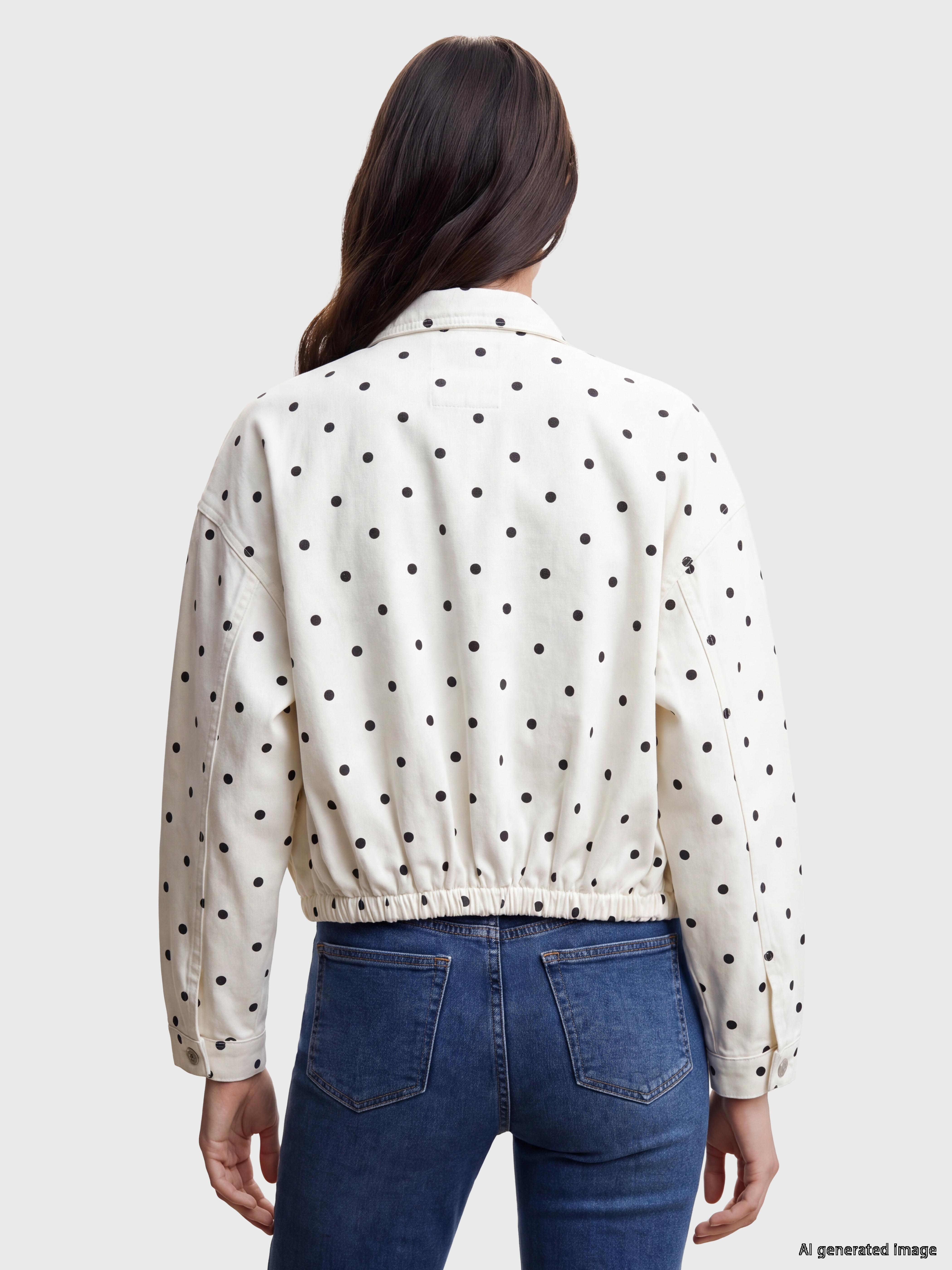 XSIDE Puantiyeli Oversize Kadın Jean Ceket görsel 5