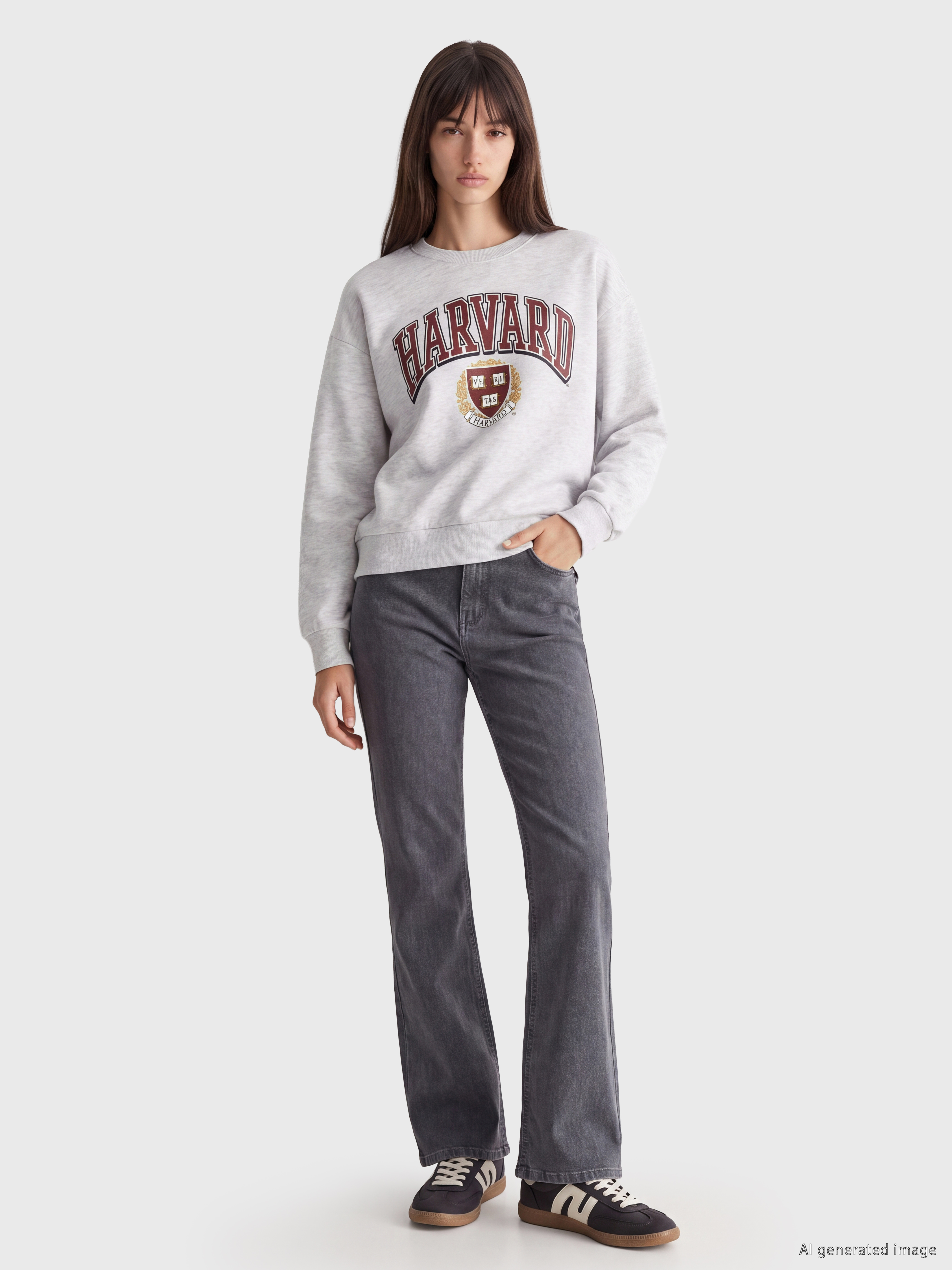 XSIDE Harvard Baskılı Oversize Kadın Kalın Sweatshirt görsel 2