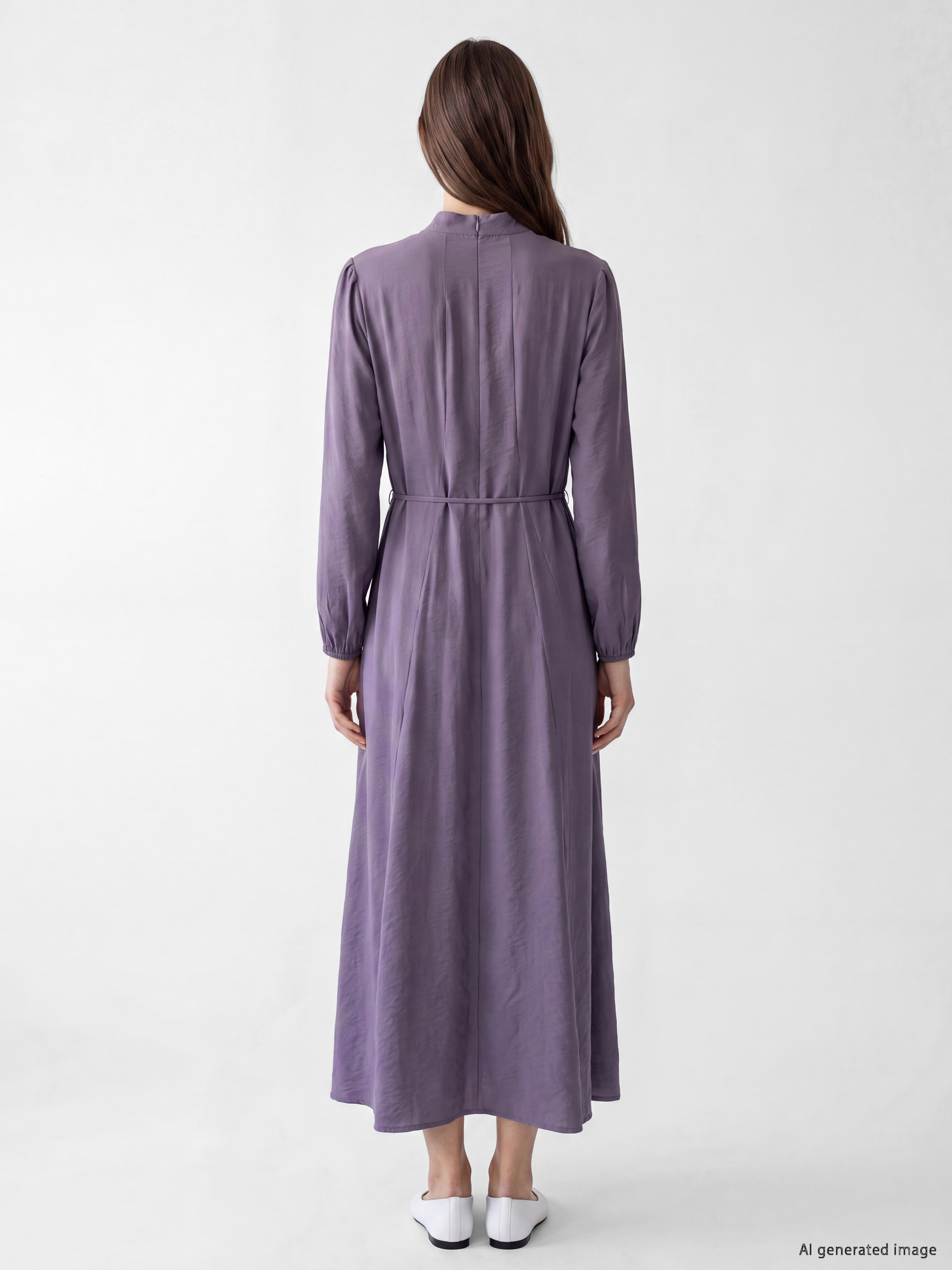 LCW Modest Dik Yaka Kuşaklı Modal Karışımlı Elbise görsel 4