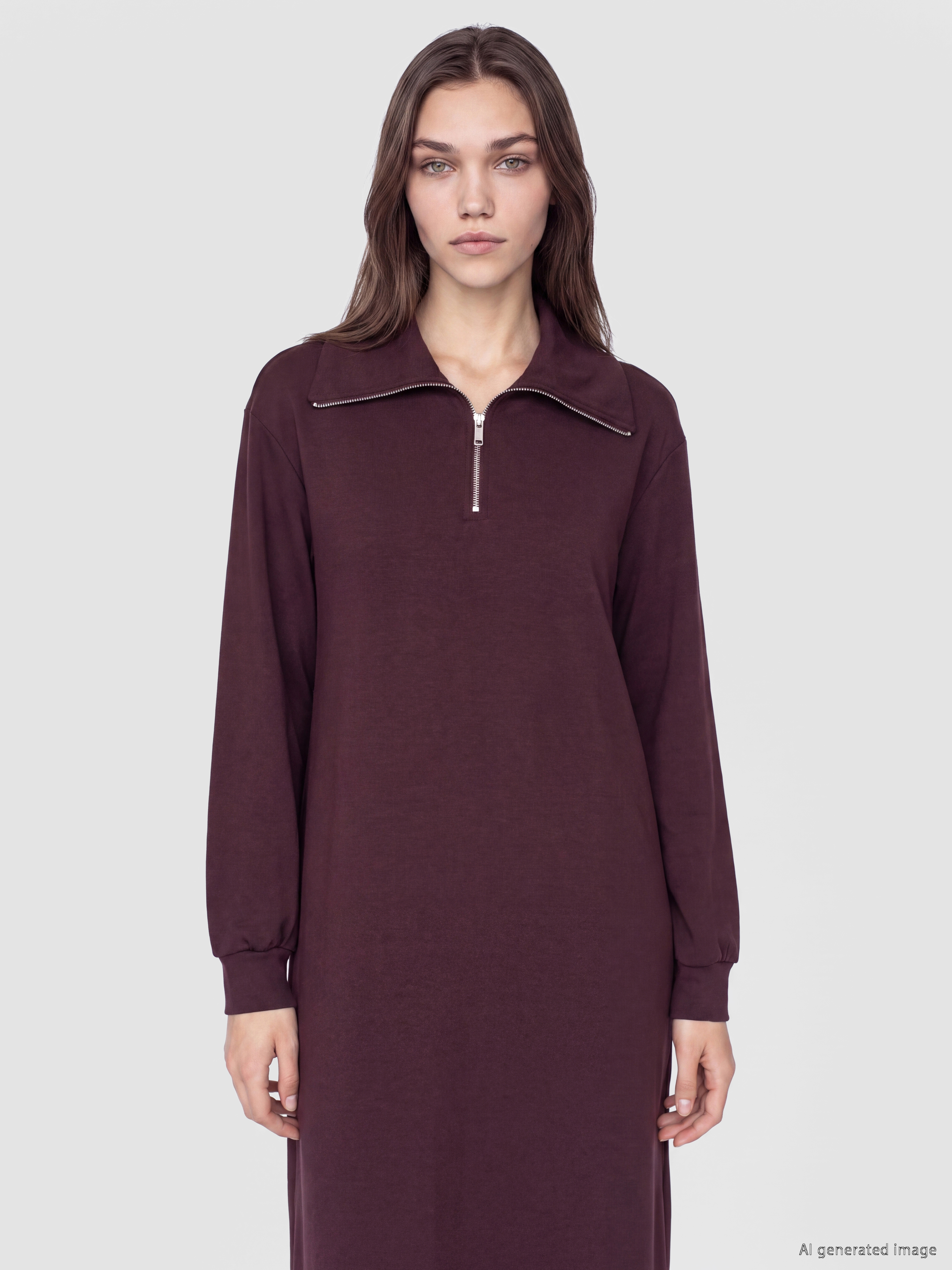 LCW Modest Dik Yaka A Kesim Sweat Elbise görsel 2