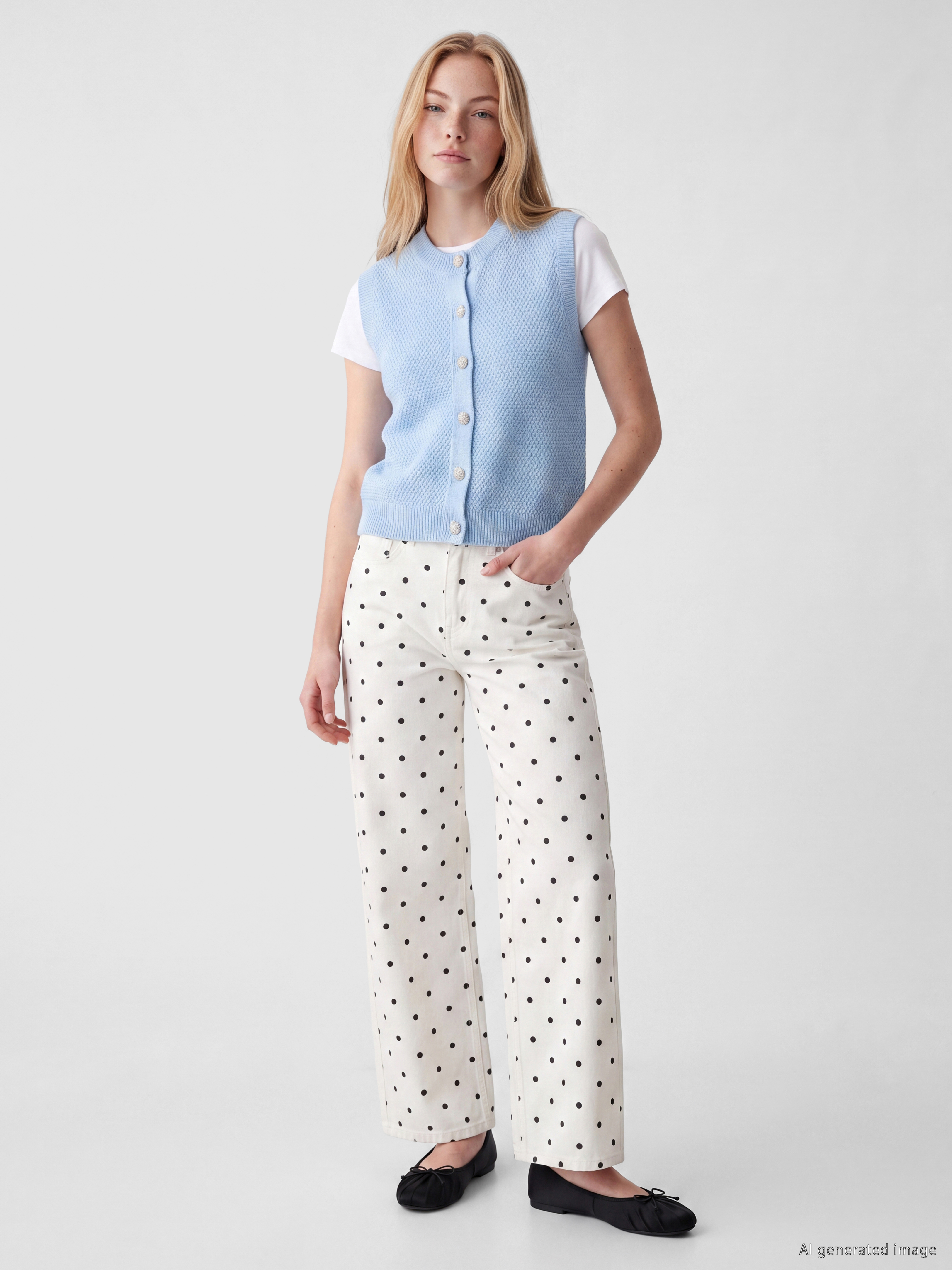 XSIDE Puantiyeli Straight Fit Kadın Jean Pantolon görsel 2