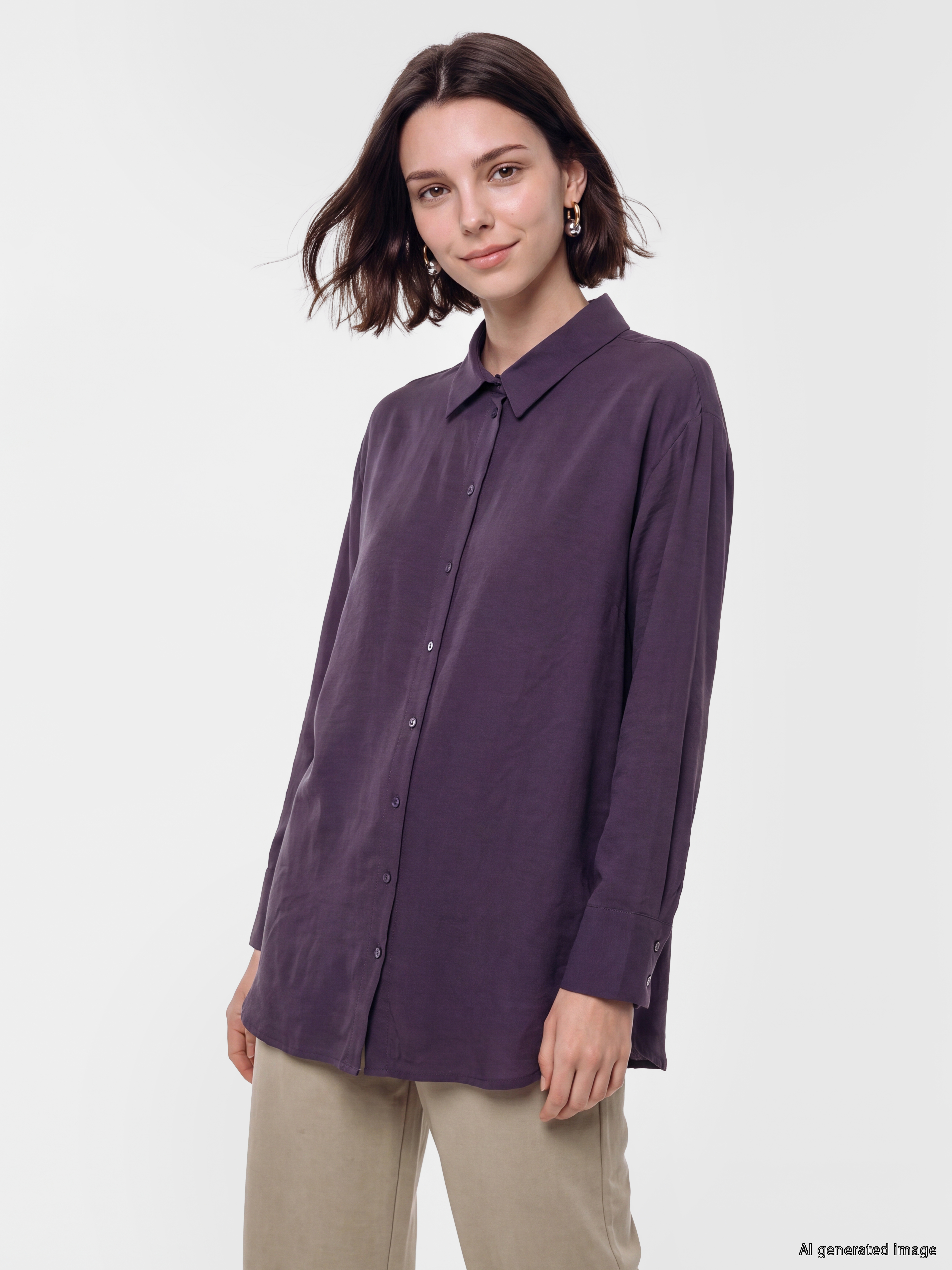 LCW Modest Modal Karışımlı Oversize Kadın Gömlek Tunik görsel 2