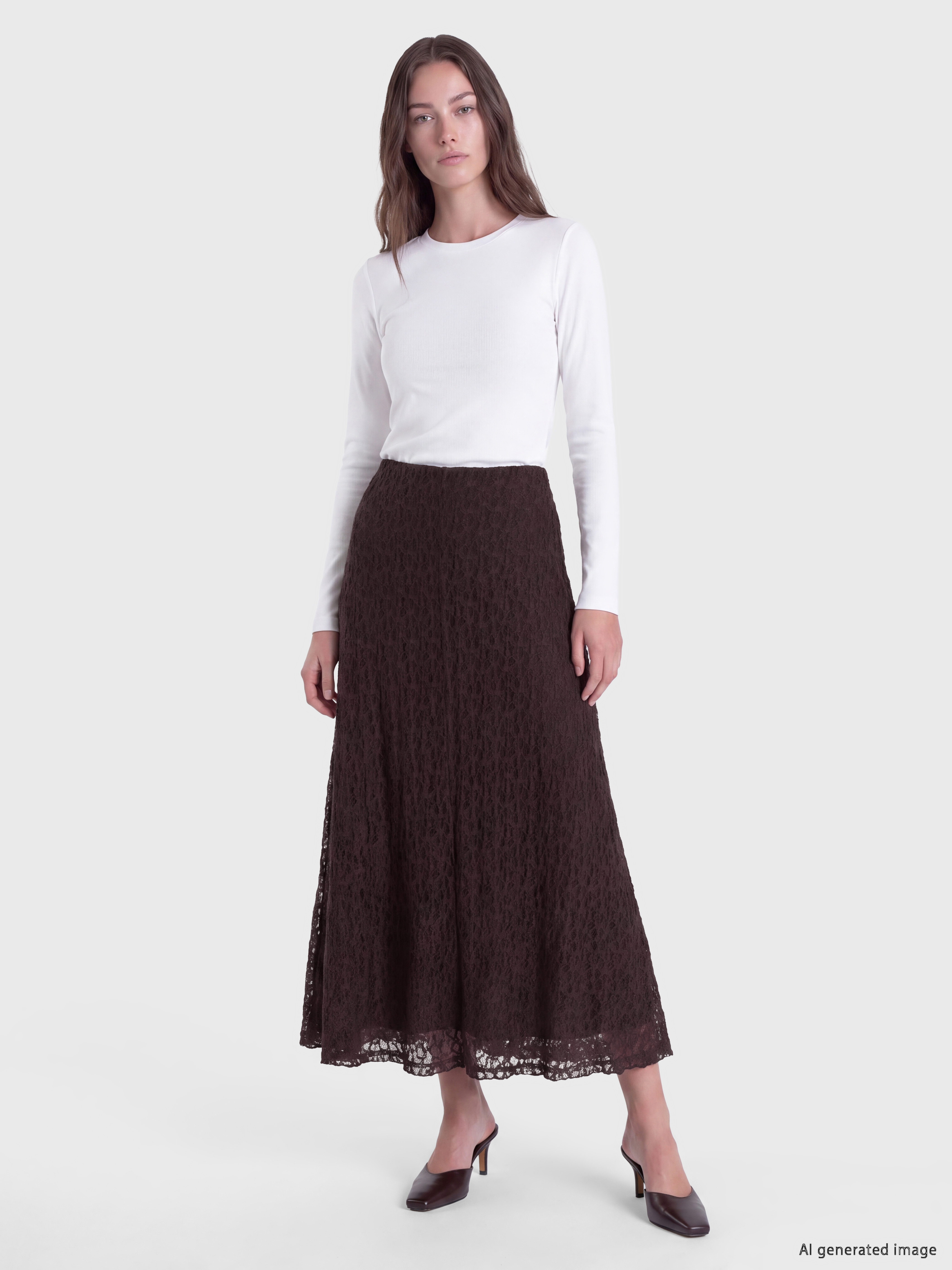 LCW Modest Beli Lastikli Dantelli A Kesim Etek