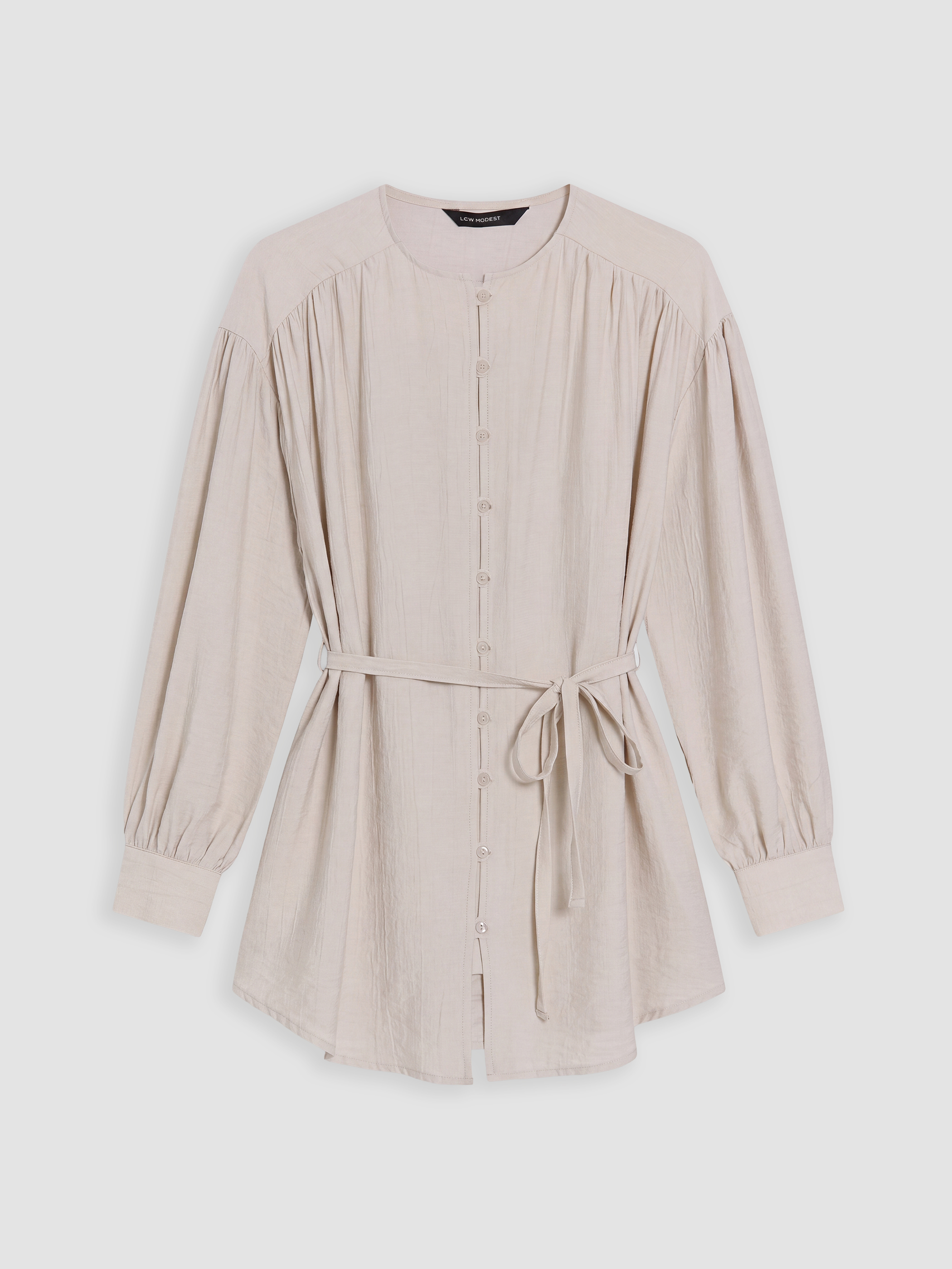 LCW Modest Kuşaklı Dokulu Kadın Gömlek Tunik görsel 5