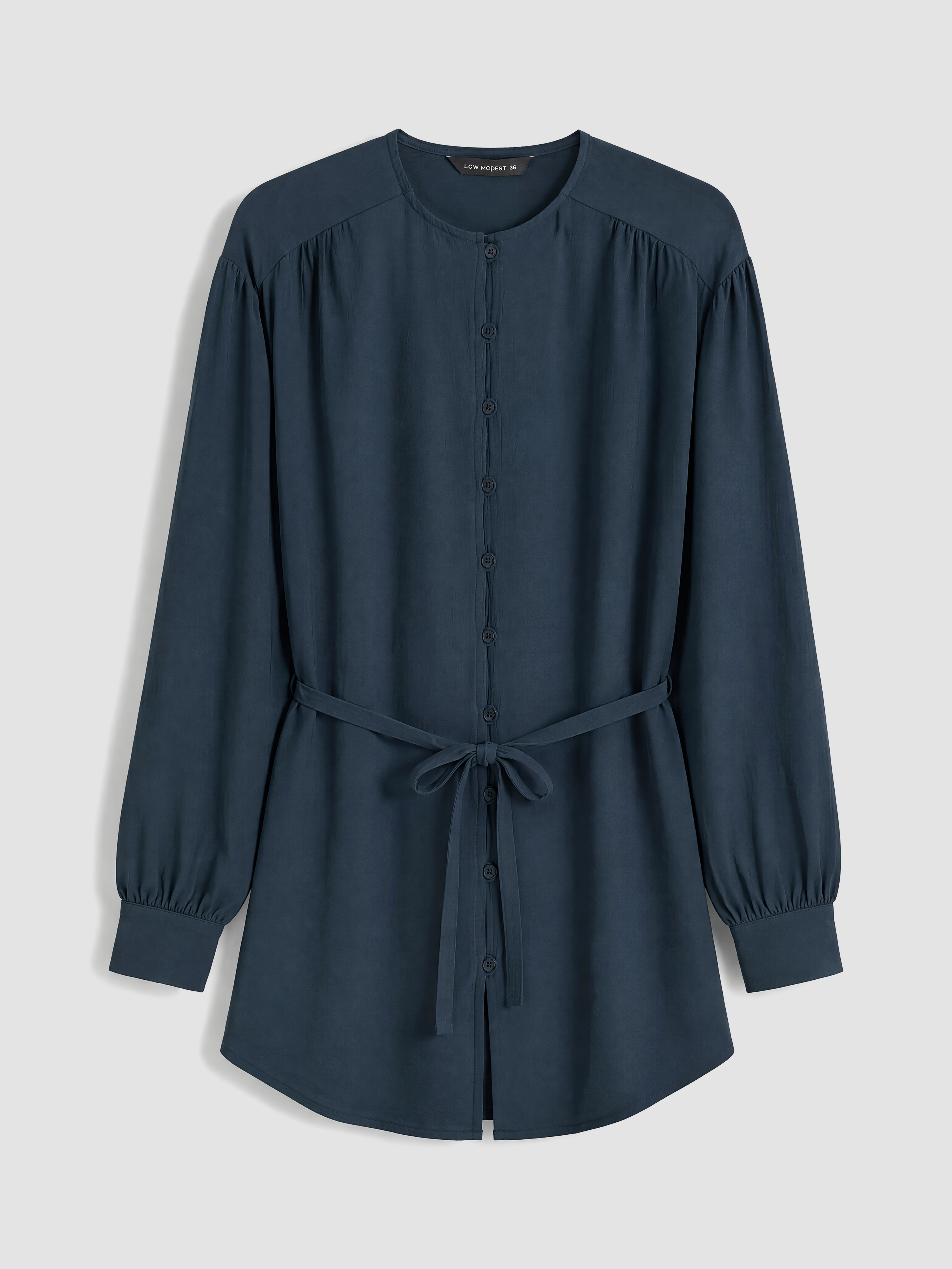 LCW Modest Kuşaklı Dokulu Kadın Gömlek Tunik görsel 5