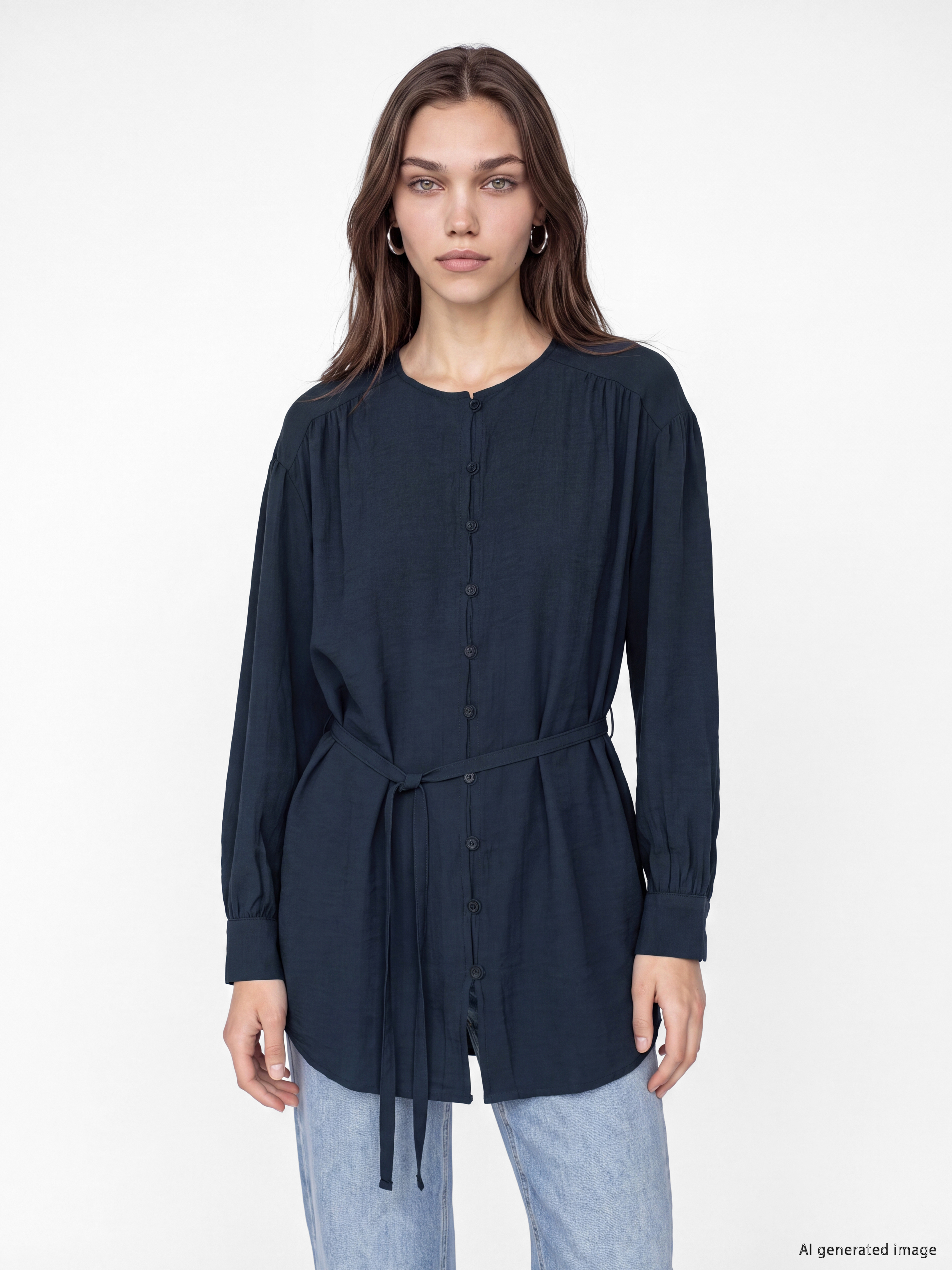 LCW Modest Kuşaklı Dokulu Kadın Gömlek Tunik