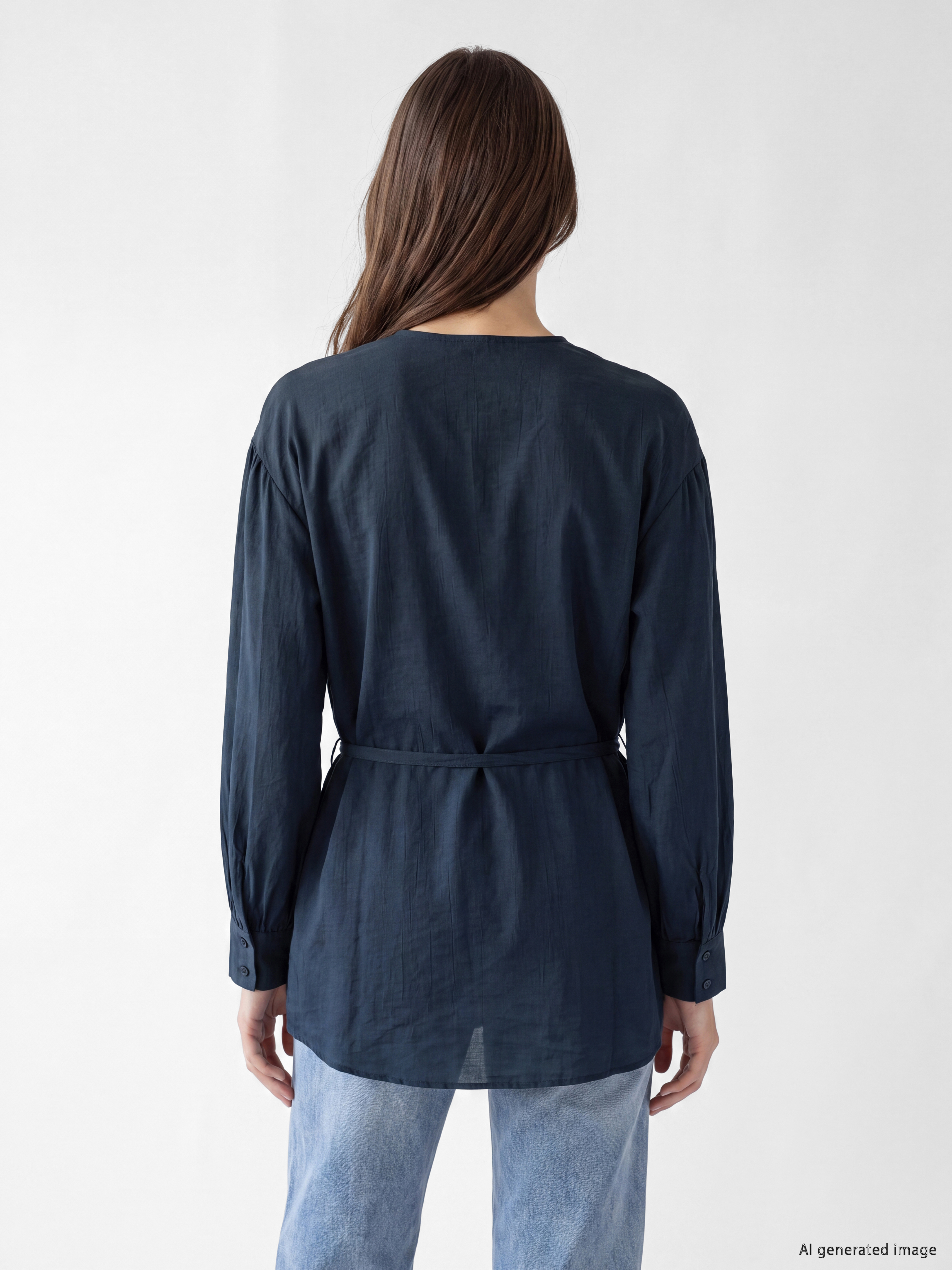 LCW Modest Kuşaklı Dokulu Kadın Gömlek Tunik görsel 4