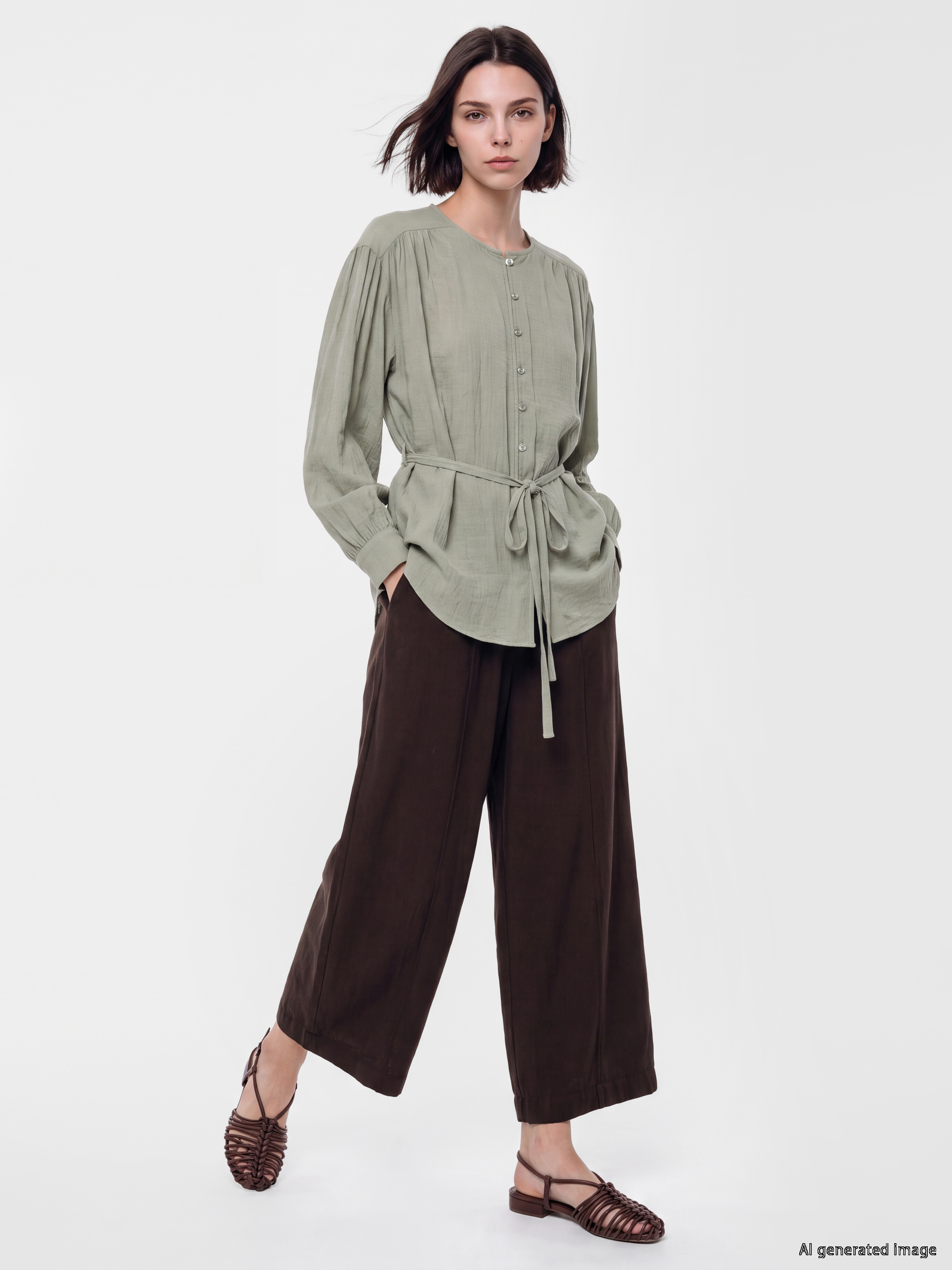LCW Modest Kuşaklı Dokulu Kadın Gömlek Tunik görsel 2