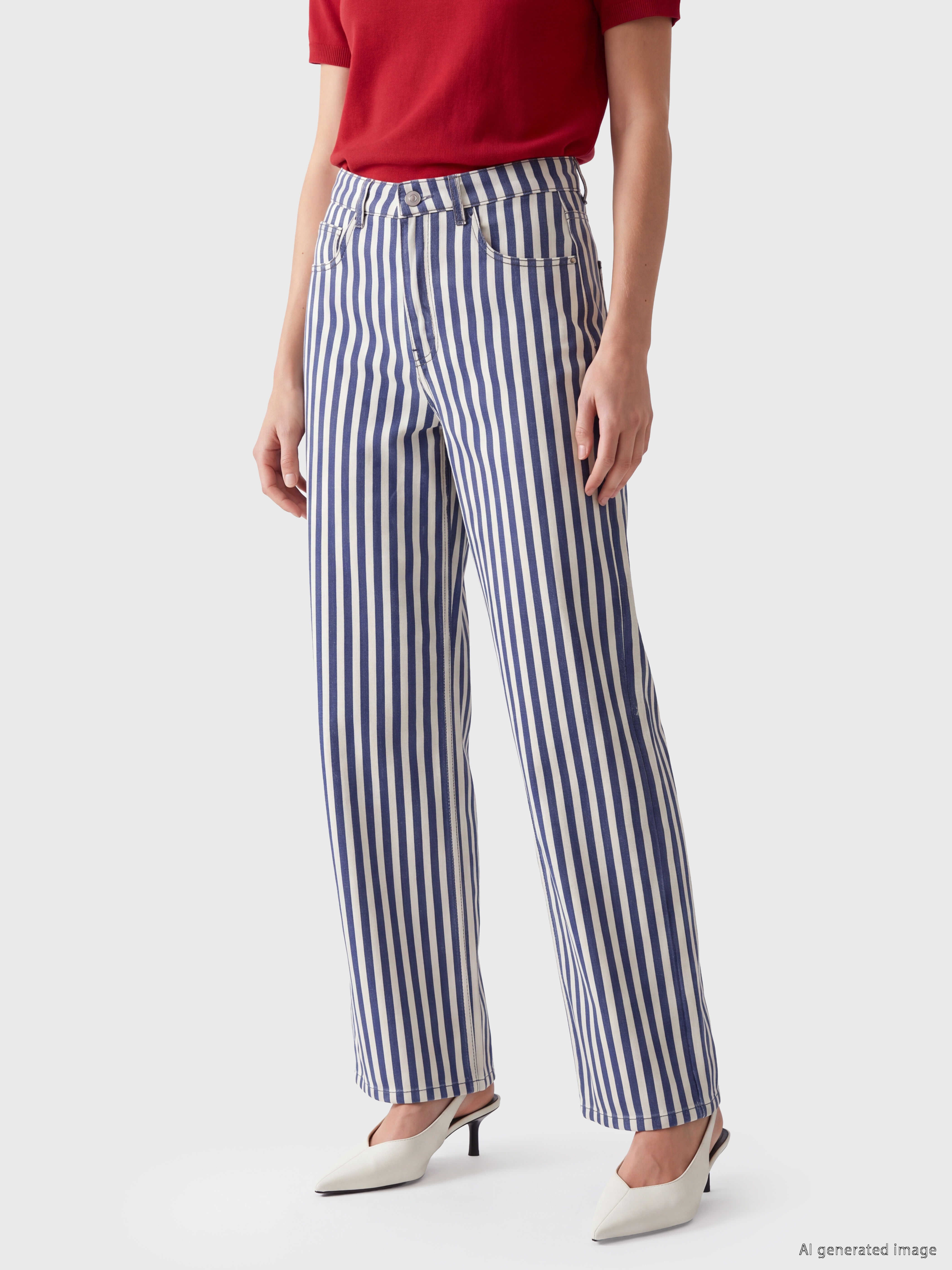 LCW Jeans Çizgili Straight Fit Kadın Jean Pantolon görsel 2