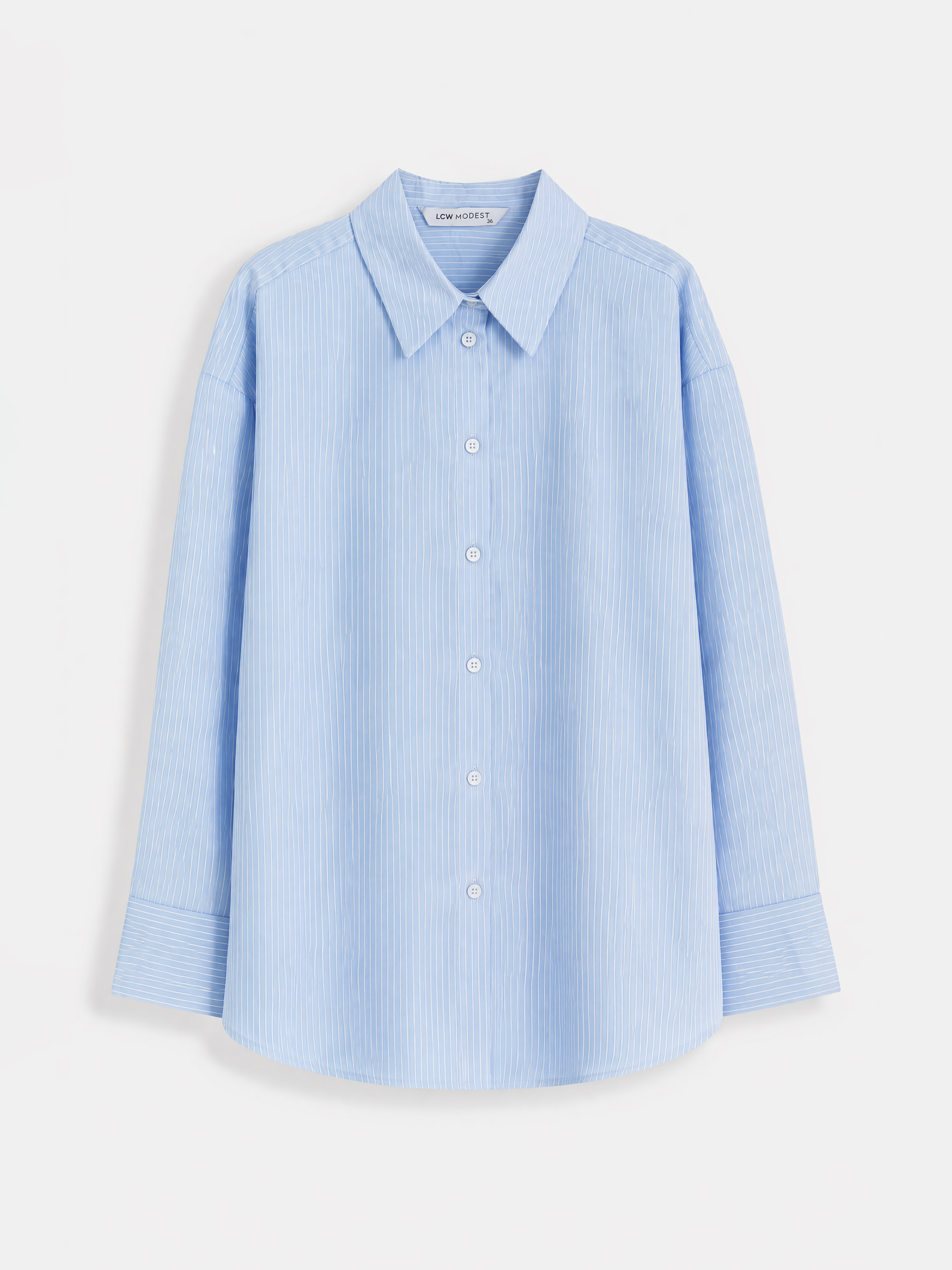 LCW Modest Çizgili Oxford Kadın Gömlek görsel 5
