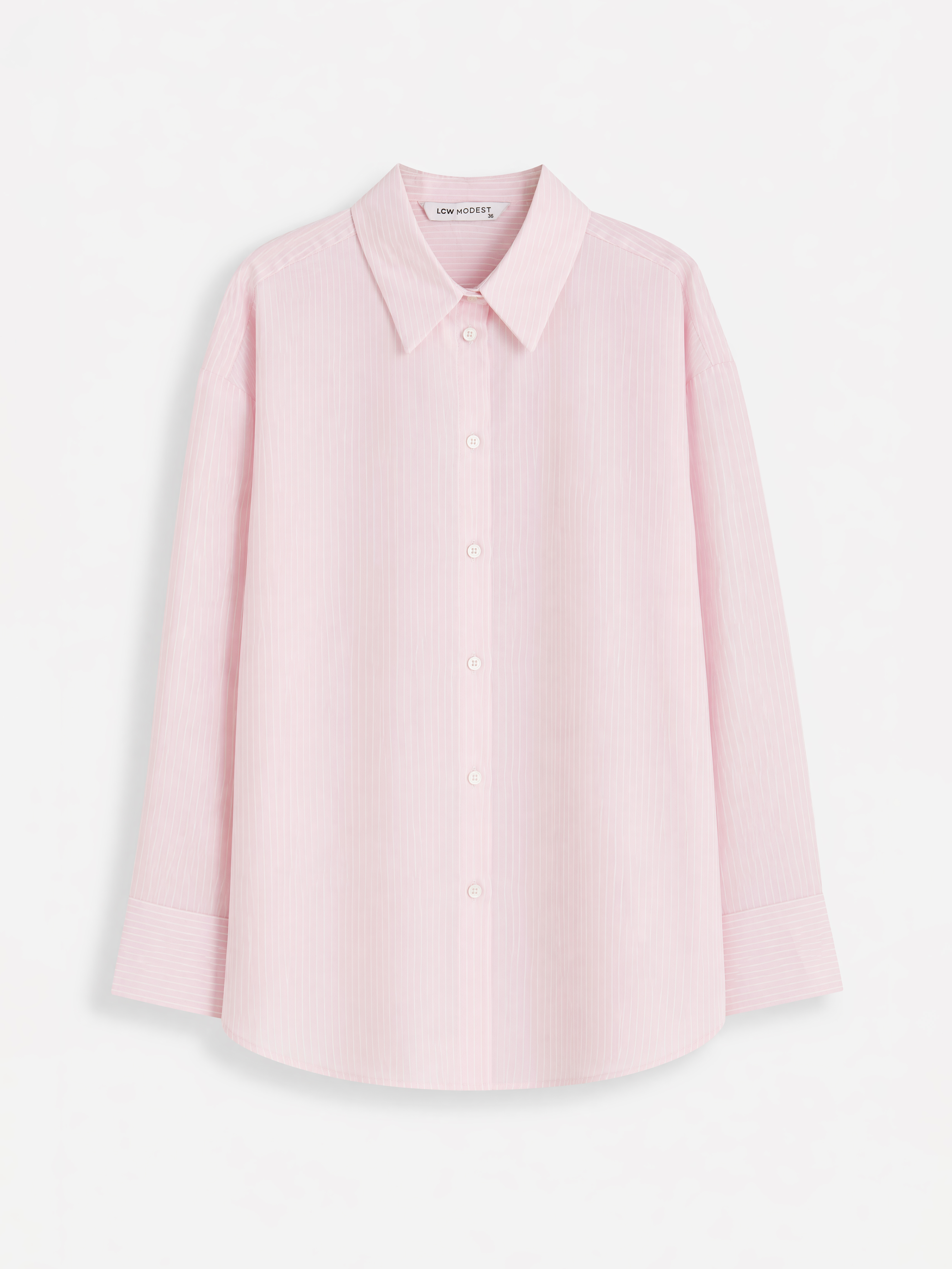 LCW Modest Çizgili Oxford Kadın Gömlek görsel 5