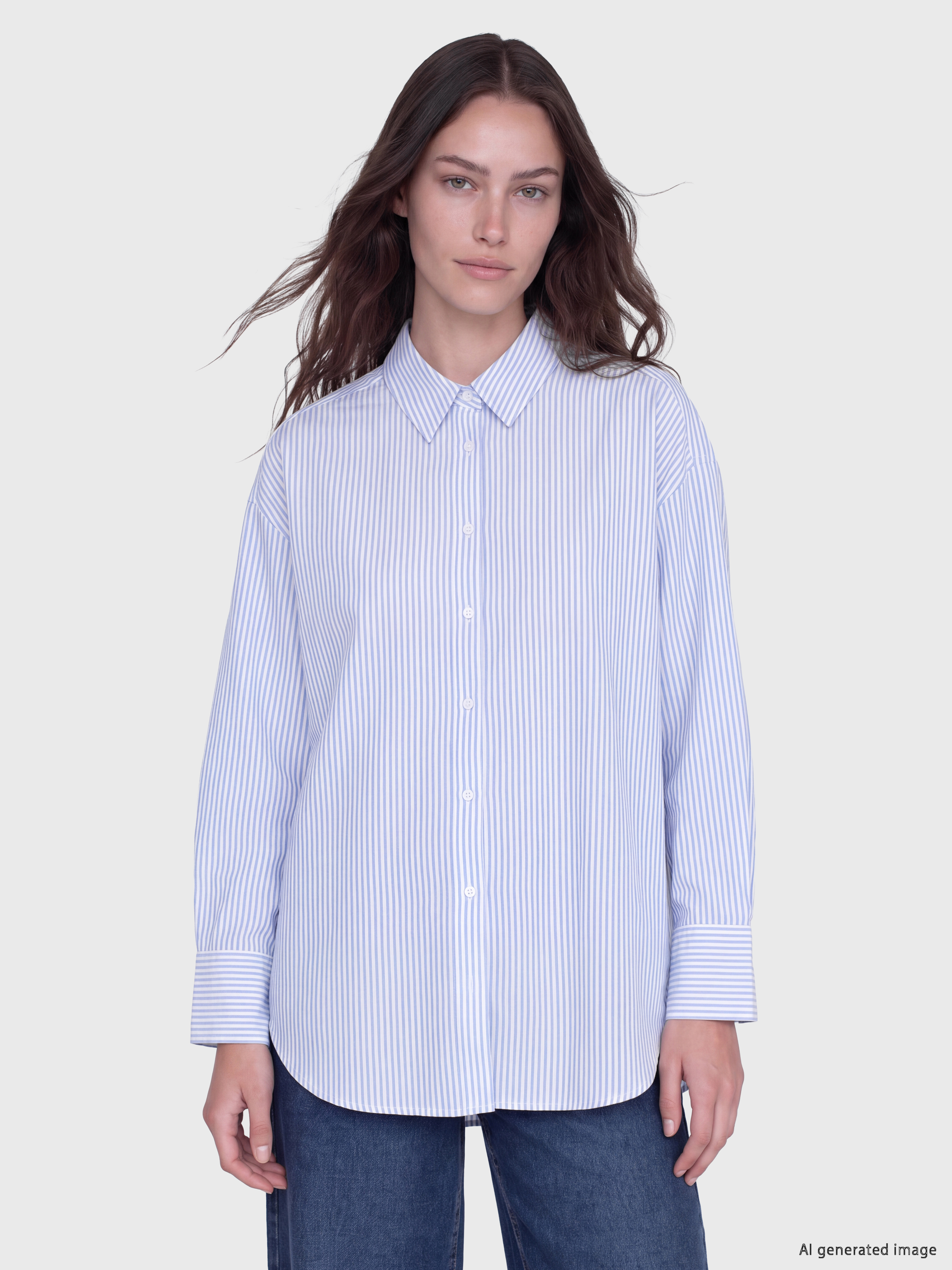 LCW Modest Çizgili Oxford Kadın Gömlek