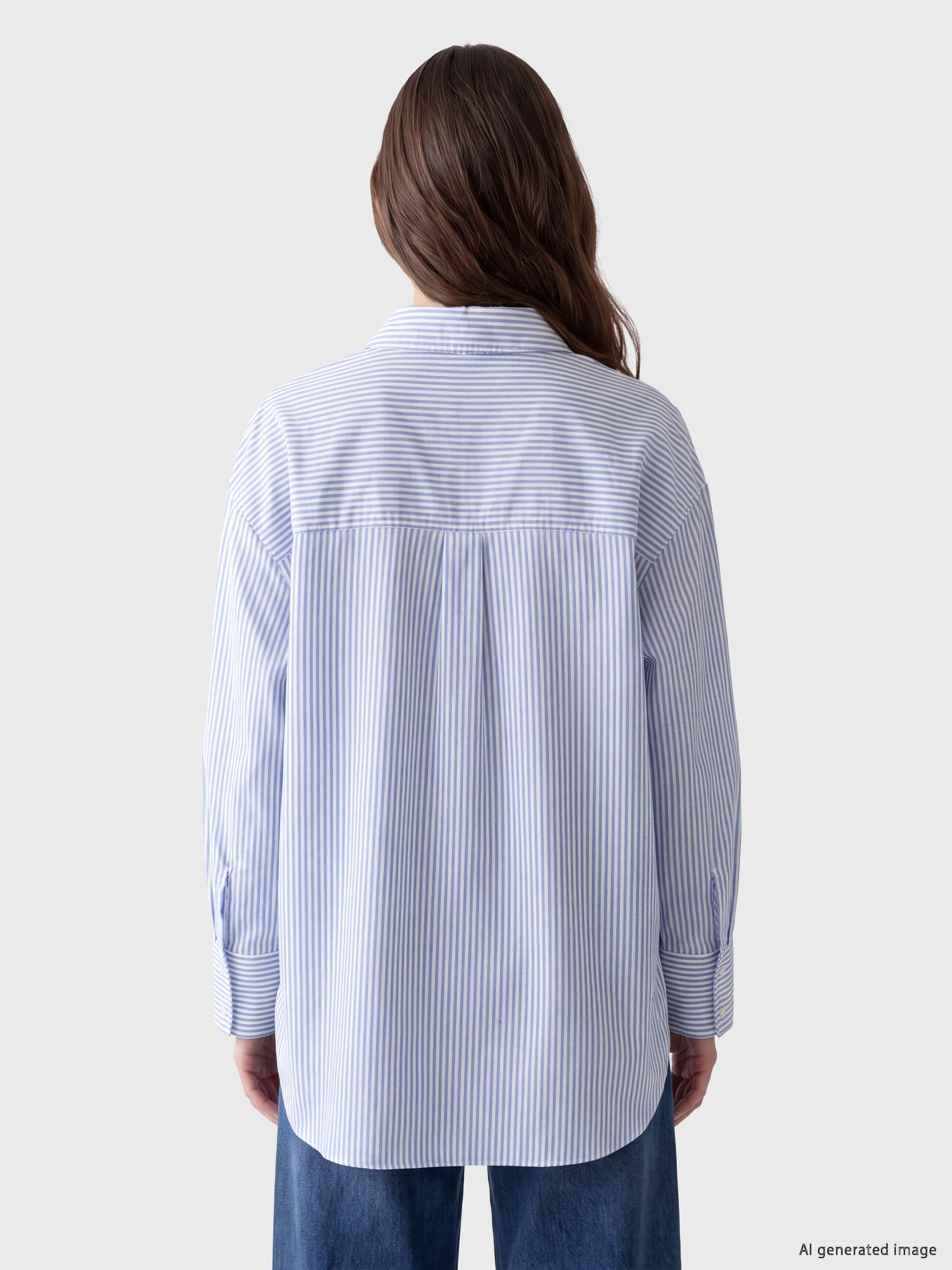 LCW Modest Çizgili Oxford Kadın Gömlek görsel 4