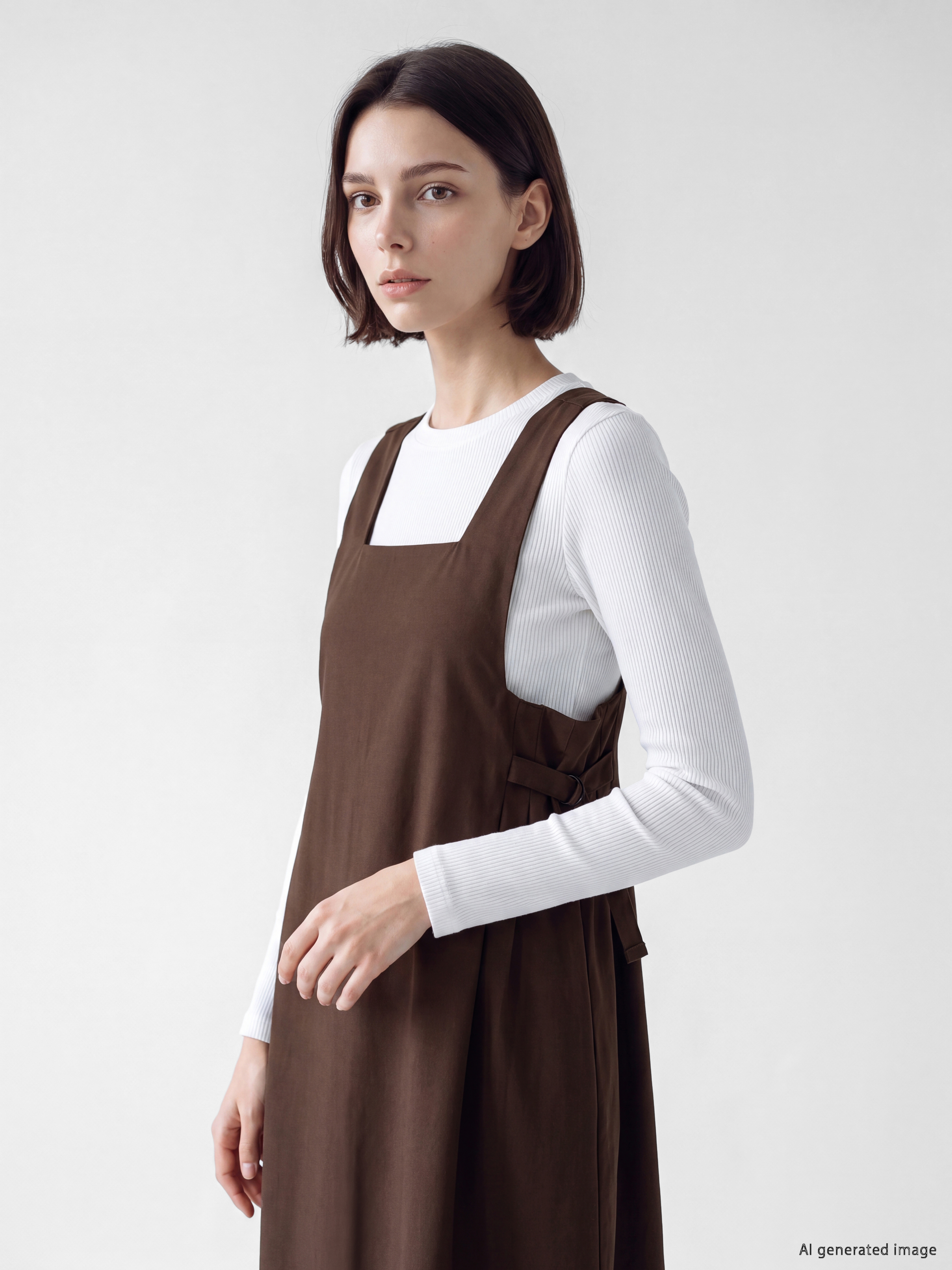 LCW Modest Kare Yaka Gabardin Jile Elbise görsel 2