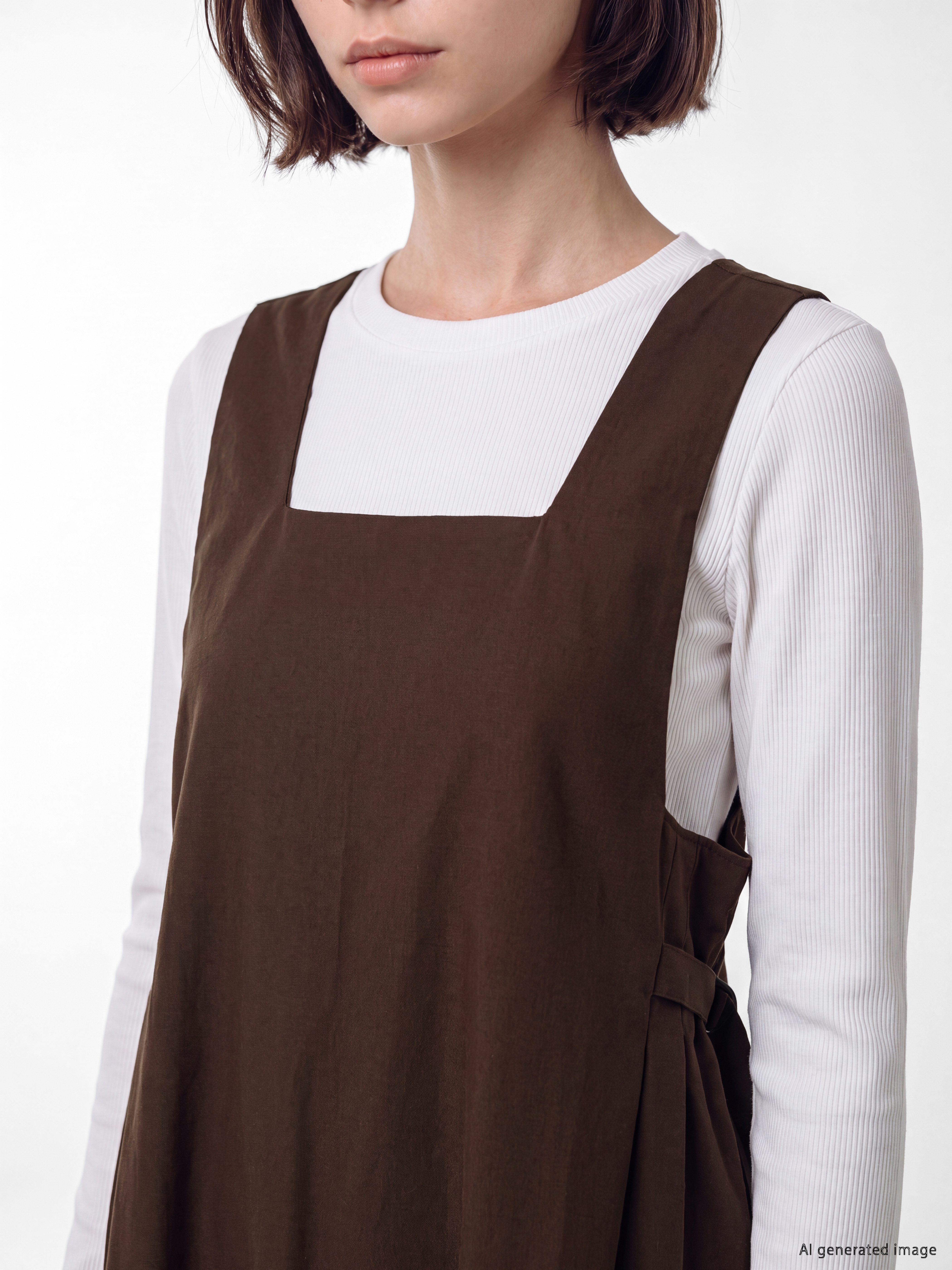 LCW Modest Kare Yaka Gabardin Jile Elbise görsel 3