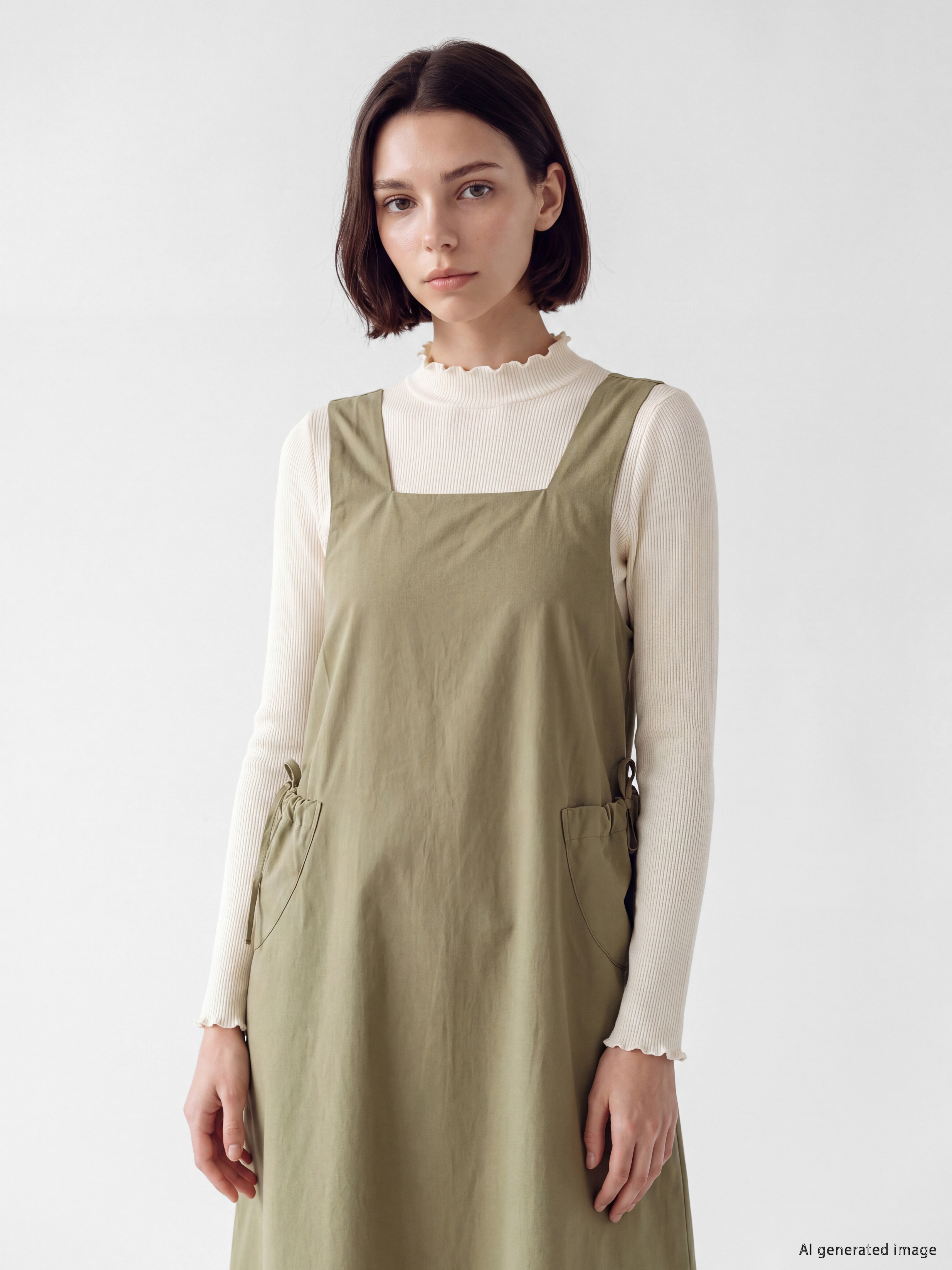 LCW Modest Kare Yaka Büzgü Cepli Gabardin Elbise görsel 2