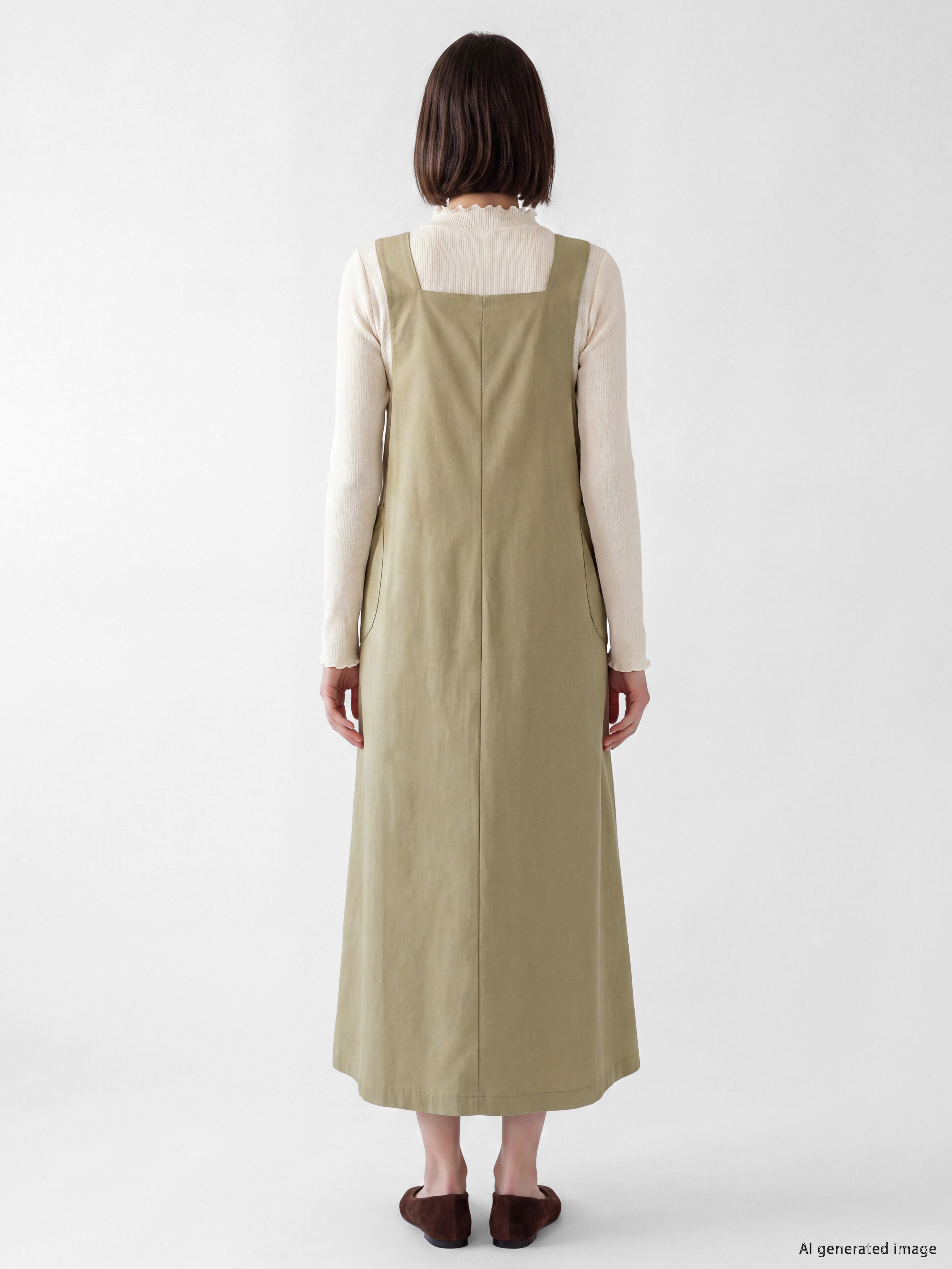 LCW Modest Kare Yaka Büzgü Cepli Gabardin Elbise görsel 4