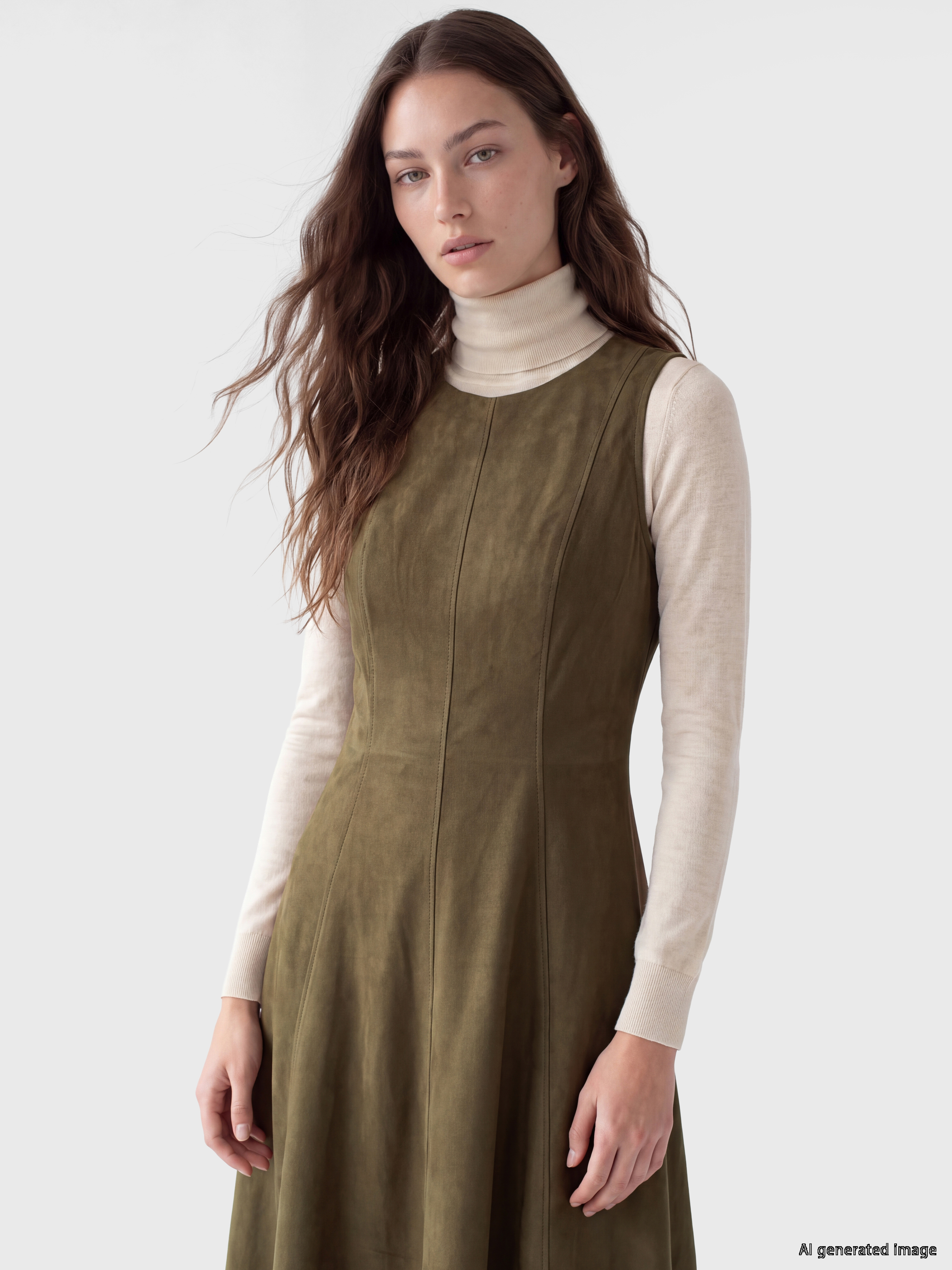 LCW Modest Bisiklet Yaka Süet Görünümlü Elbise görsel 2