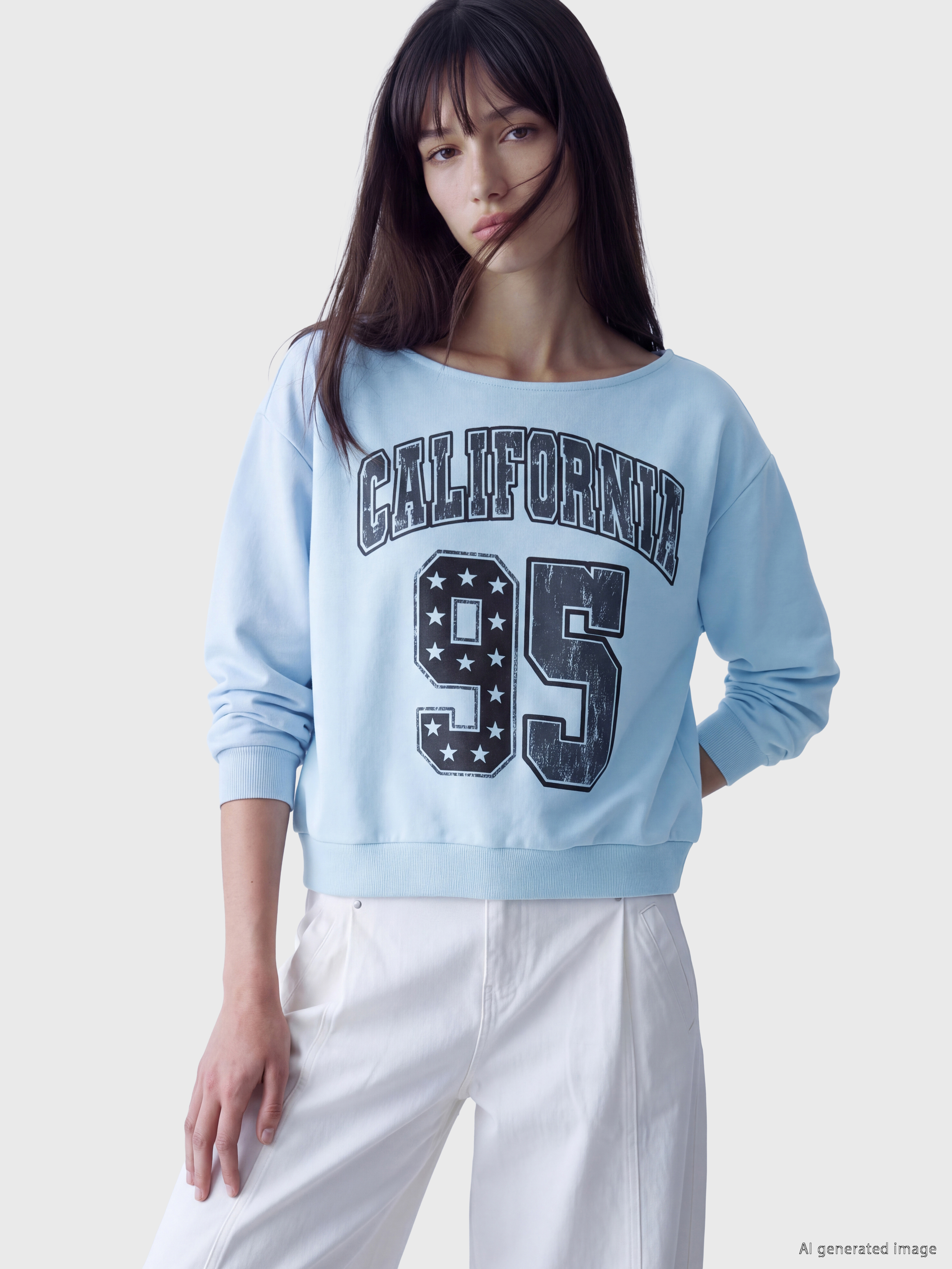 XSIDE Kayık Yaka Oversize Kadın Kalın Sweatshirt görsel 3