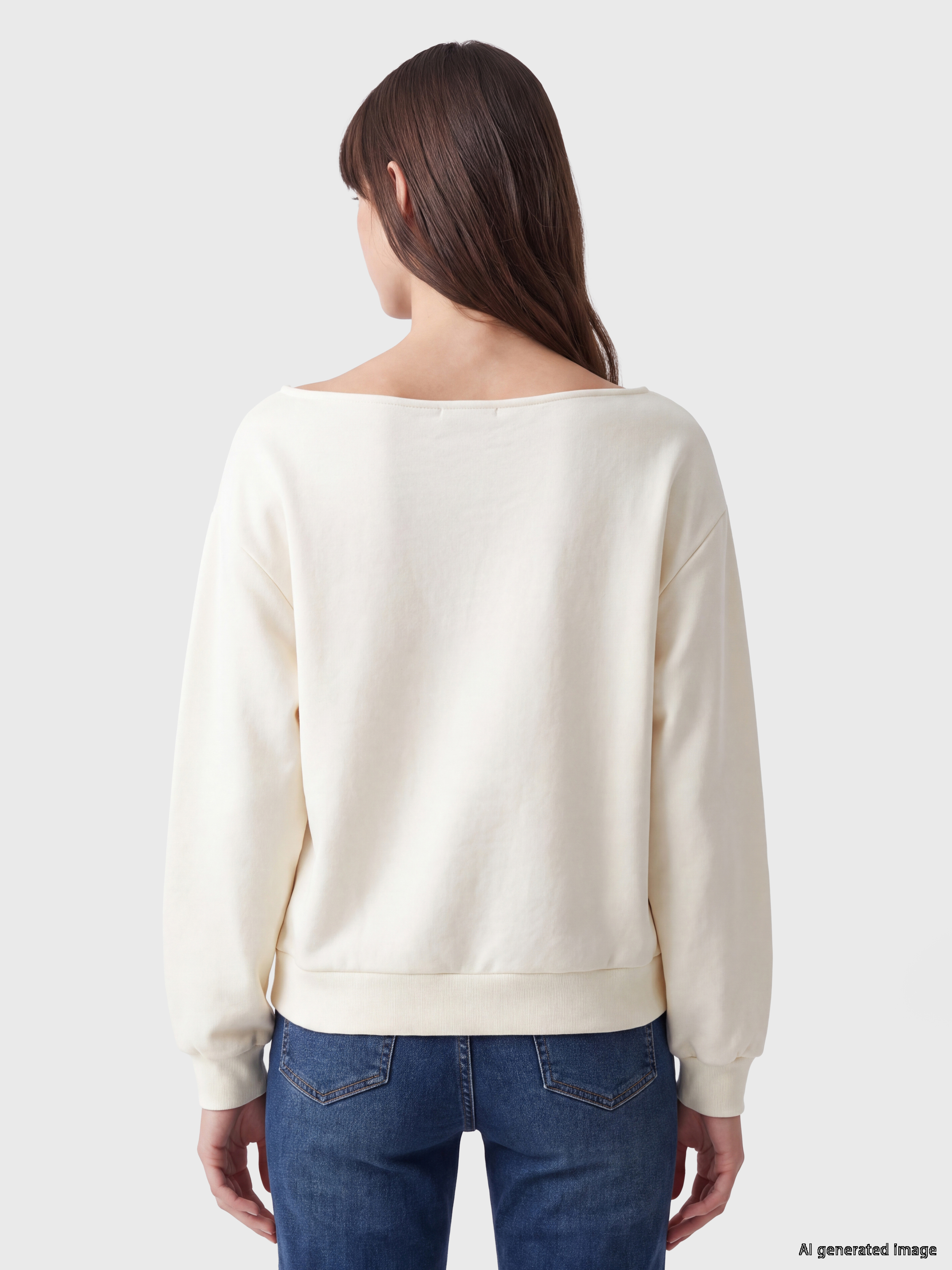 XSIDE Kayık Yaka Oversize Kadın Kalın Sweatshirt görsel 5