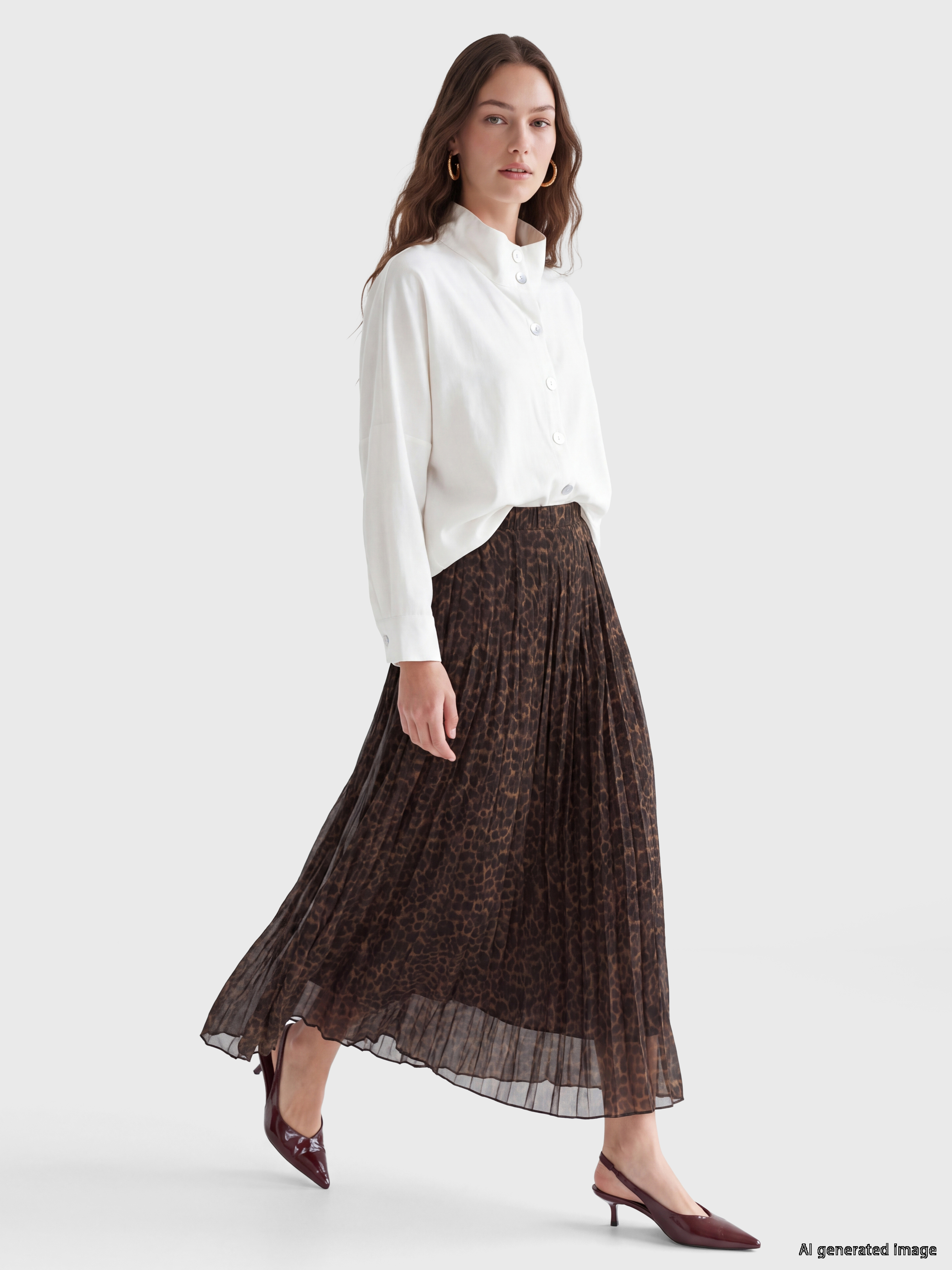 LCW Modest Beli Lastikli Leopar Desenli Pileli Etek