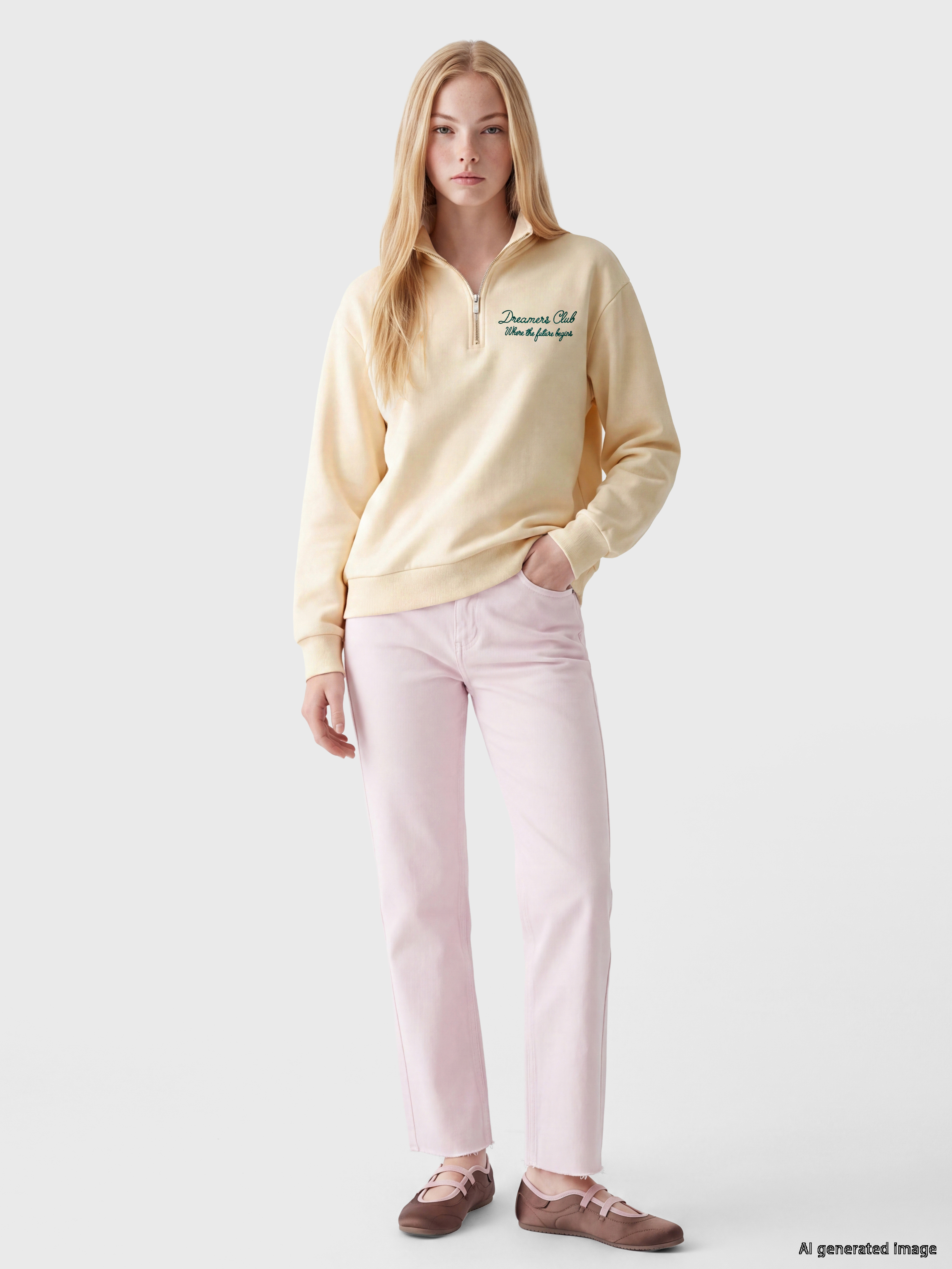 XSIDE Nakışlı Oversize Kadın Kalın Sweatshirt görsel 2