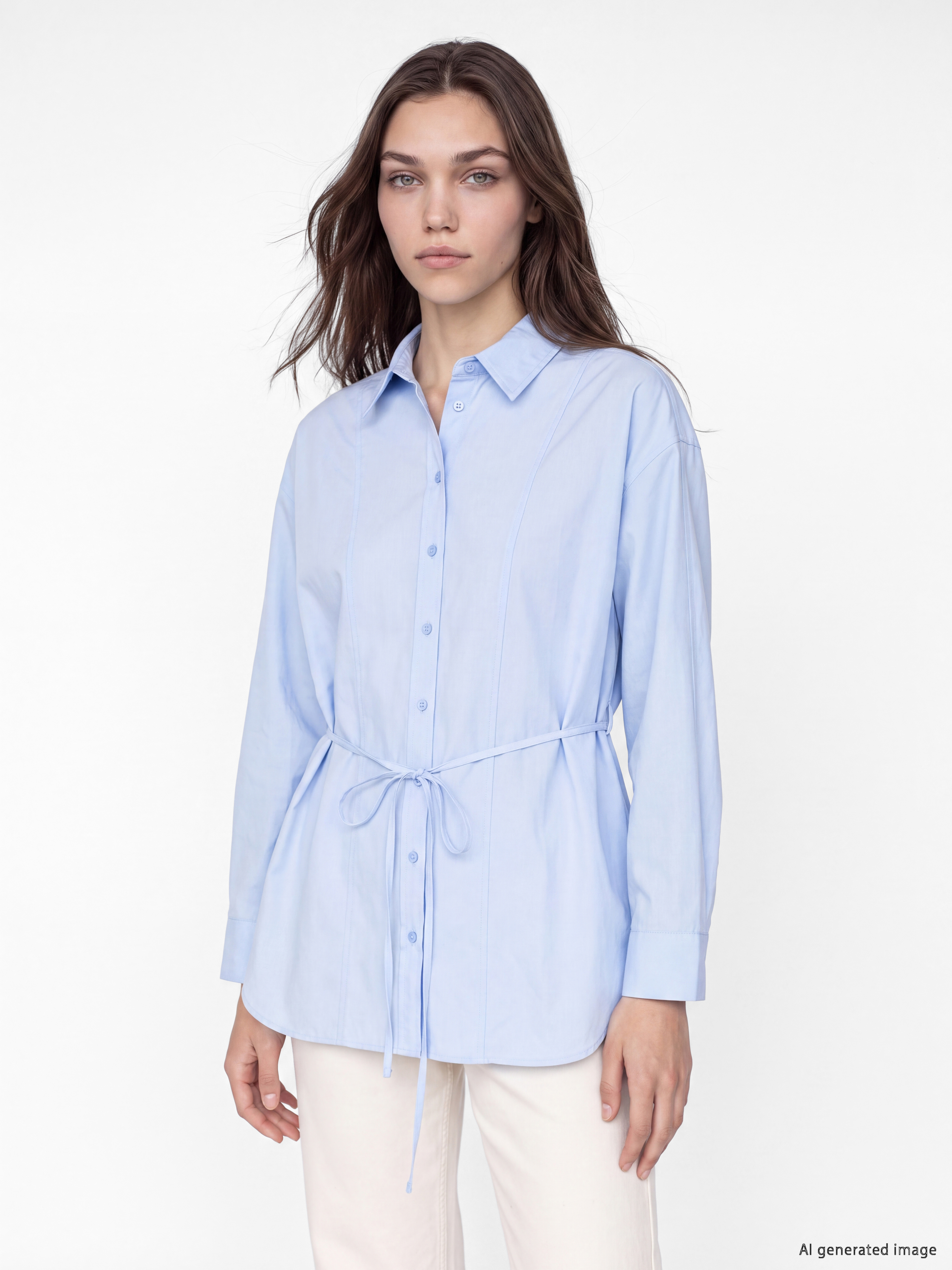 LCW Modest Kuşaklı Poplin Kadın Gömlek Tunik
