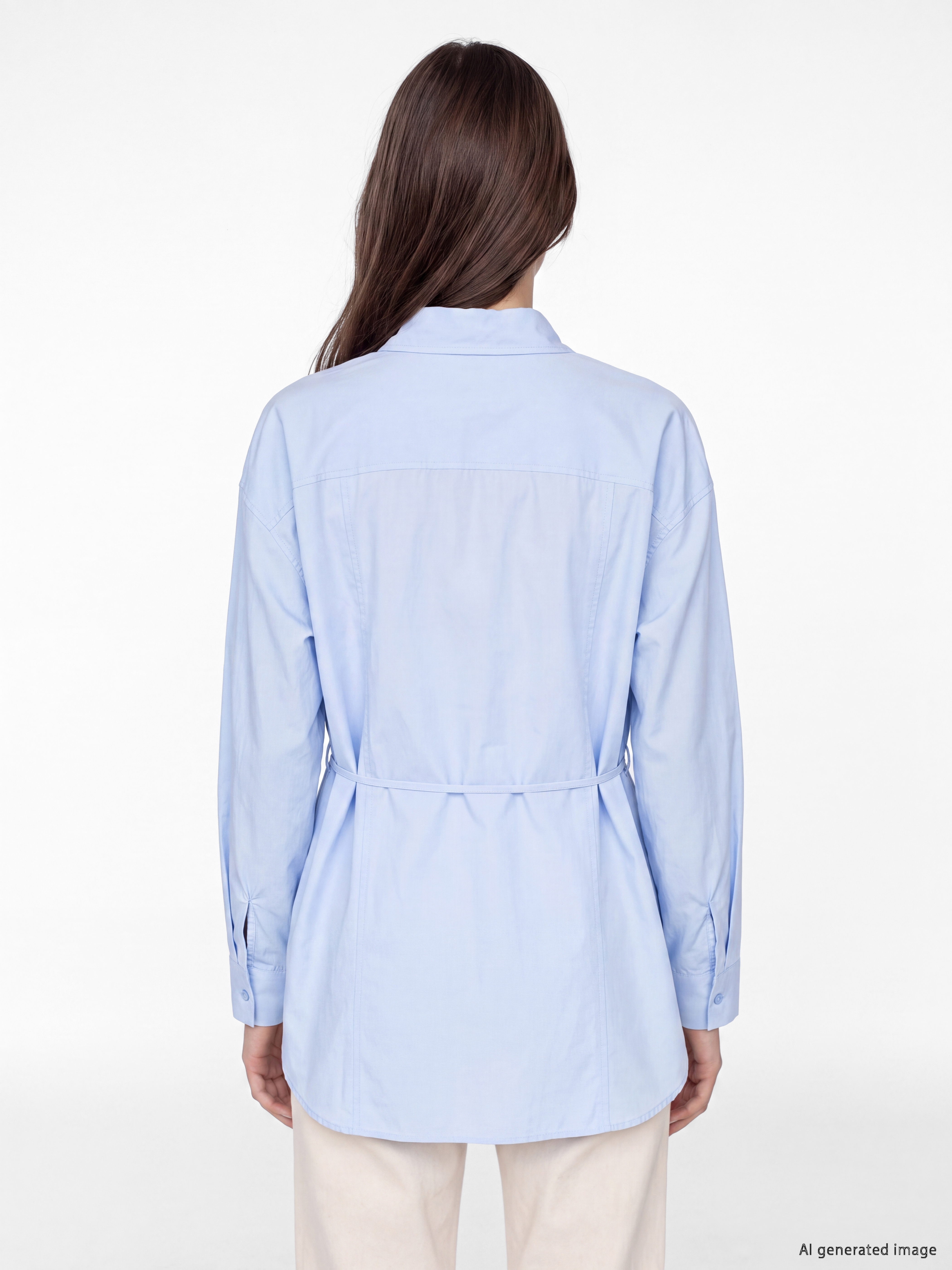 LCW Modest Kuşaklı Poplin Kadın Gömlek Tunik görsel 4