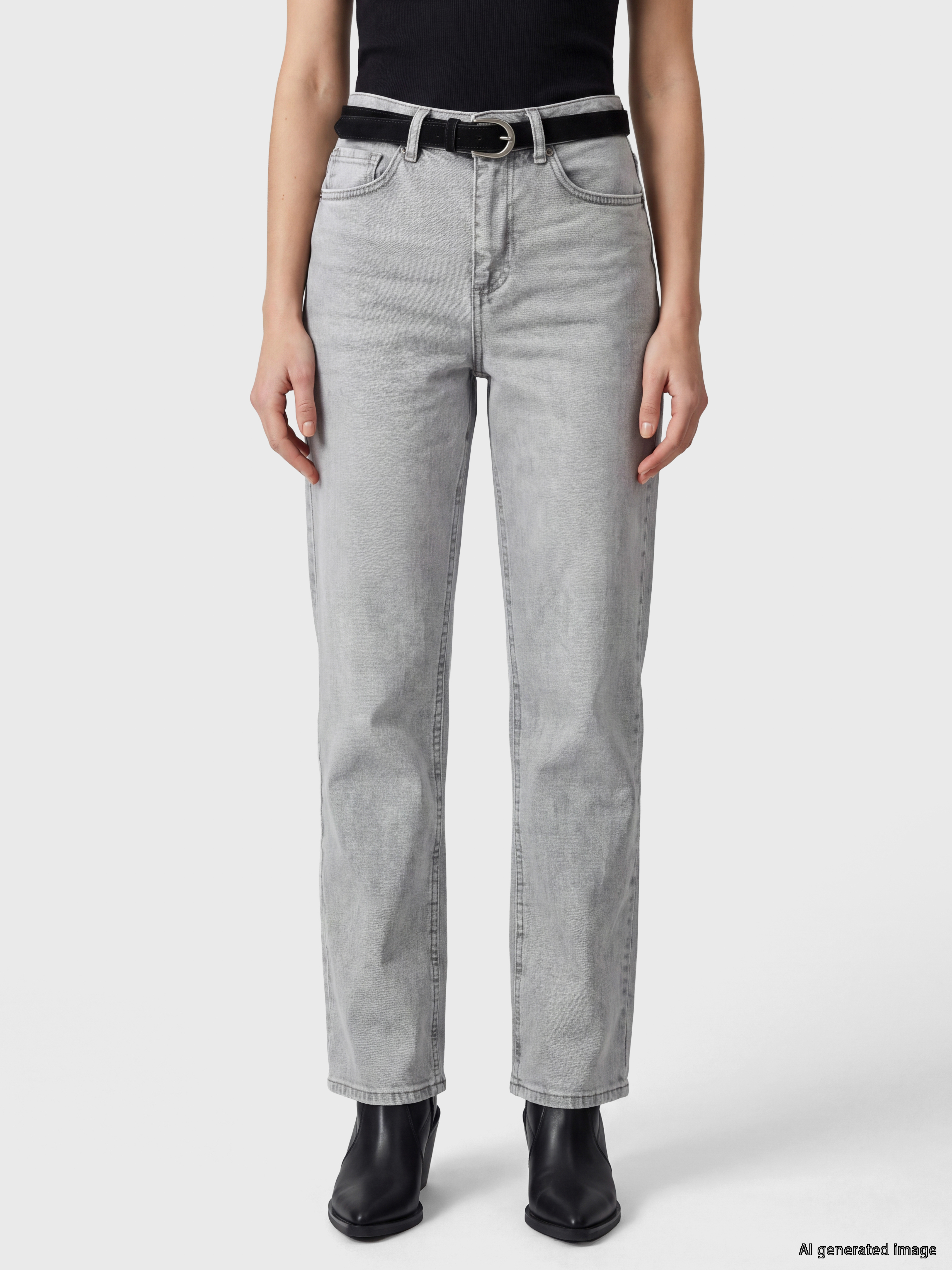 LCW Jeans Beli Kemerli Straight Fit Kadın Jean Pantolon görsel 2