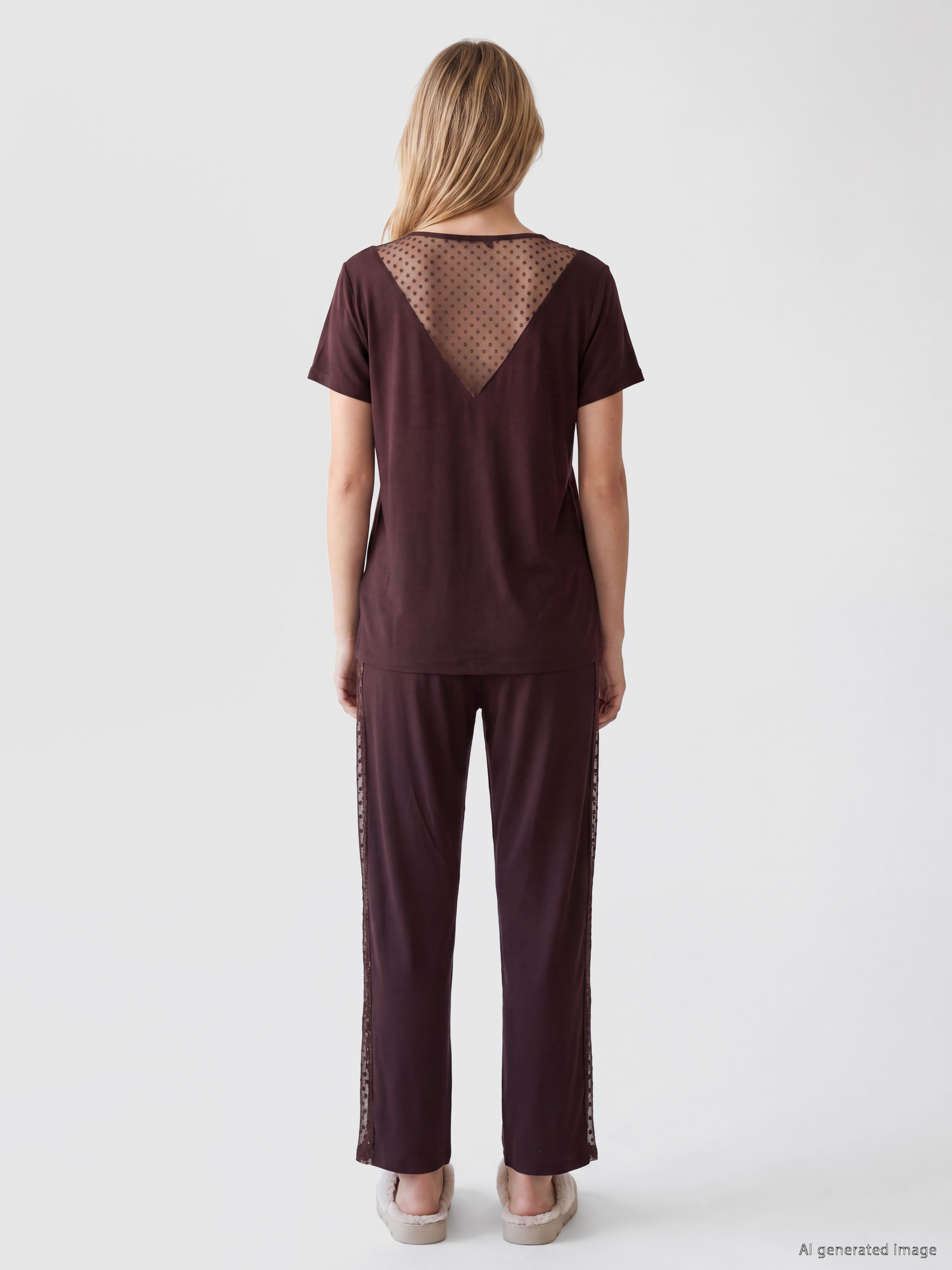 LCW DREAM V Yaka Desenli Kadın Pijama Takım görsel 4