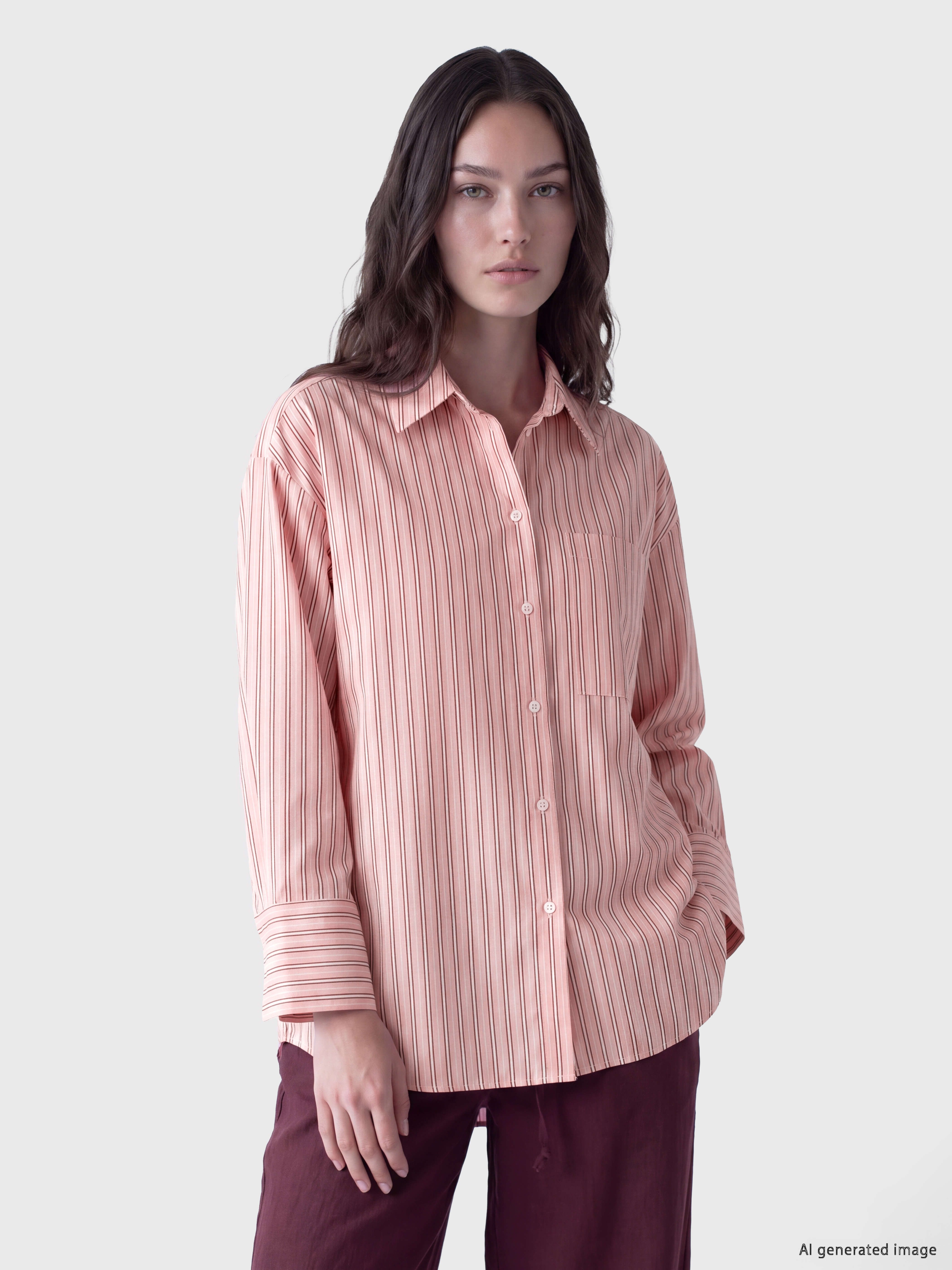 LCW Modest Çizgili Poplin Kadın Gömlek görsel 2