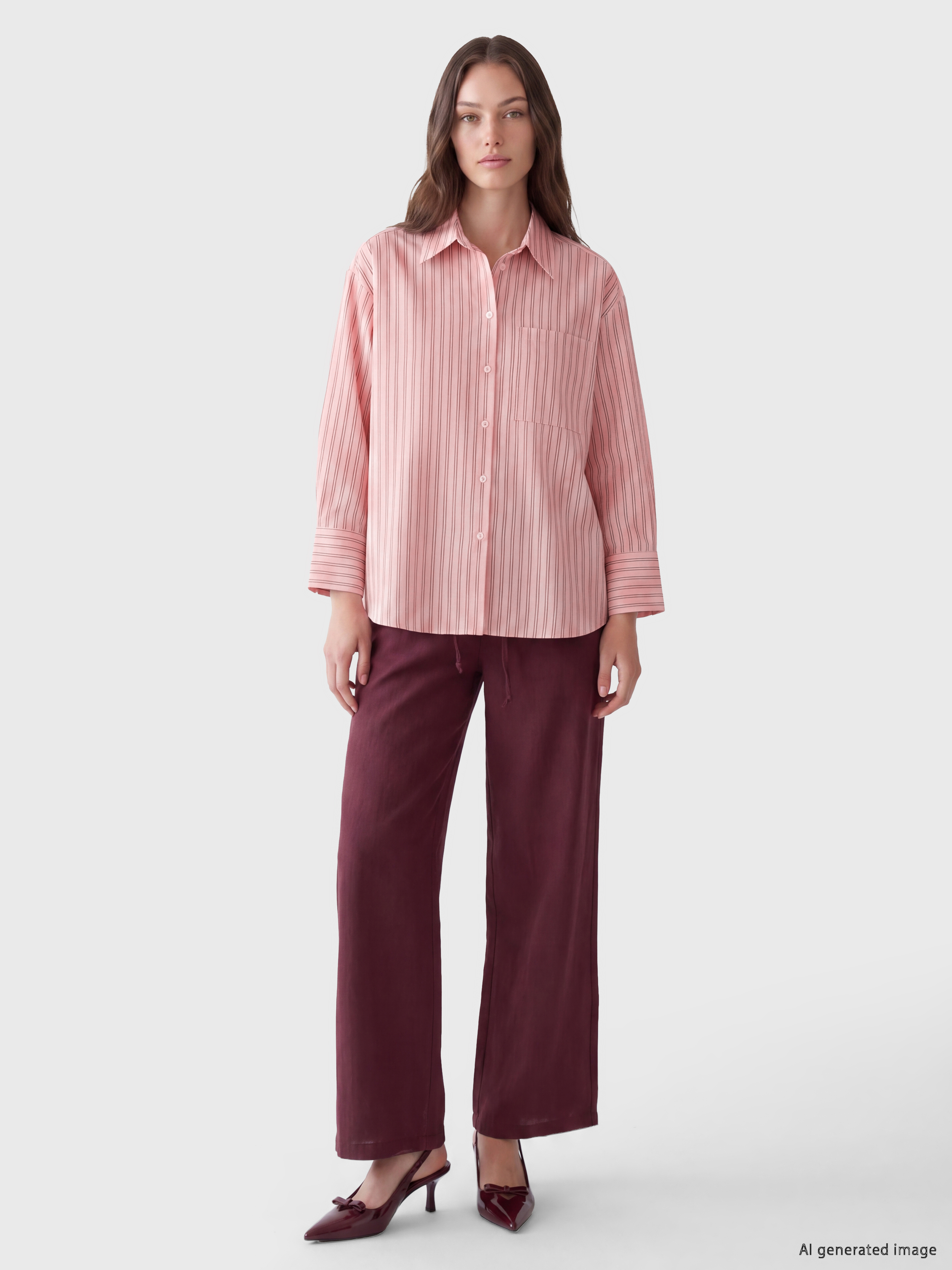 LCW Modest Çizgili Poplin Kadın Gömlek görsel 3